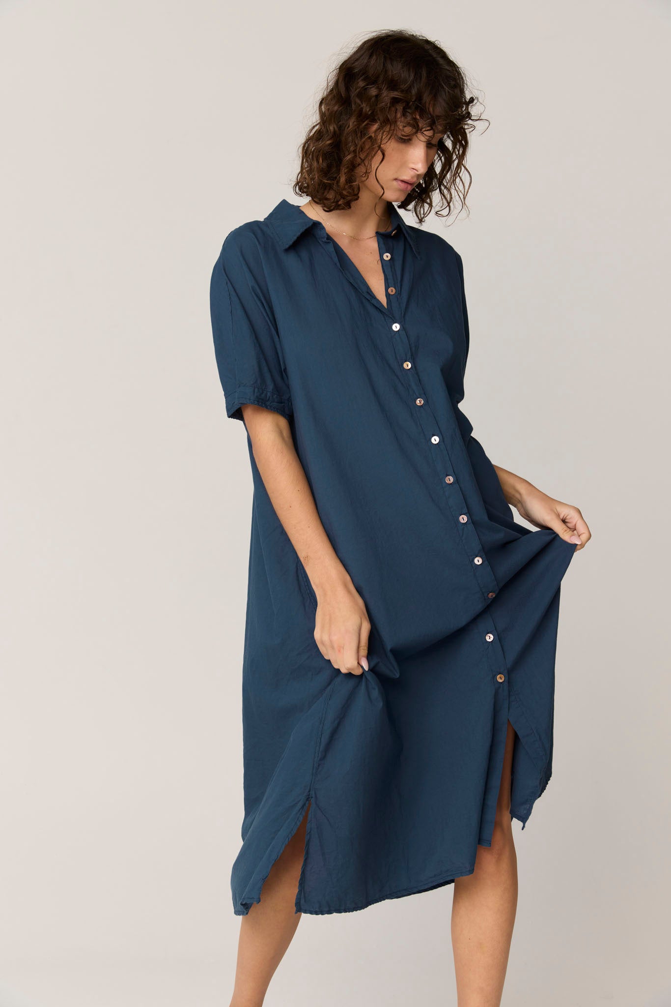 DEVOILE SHIRT DRESS - DARK NAVY