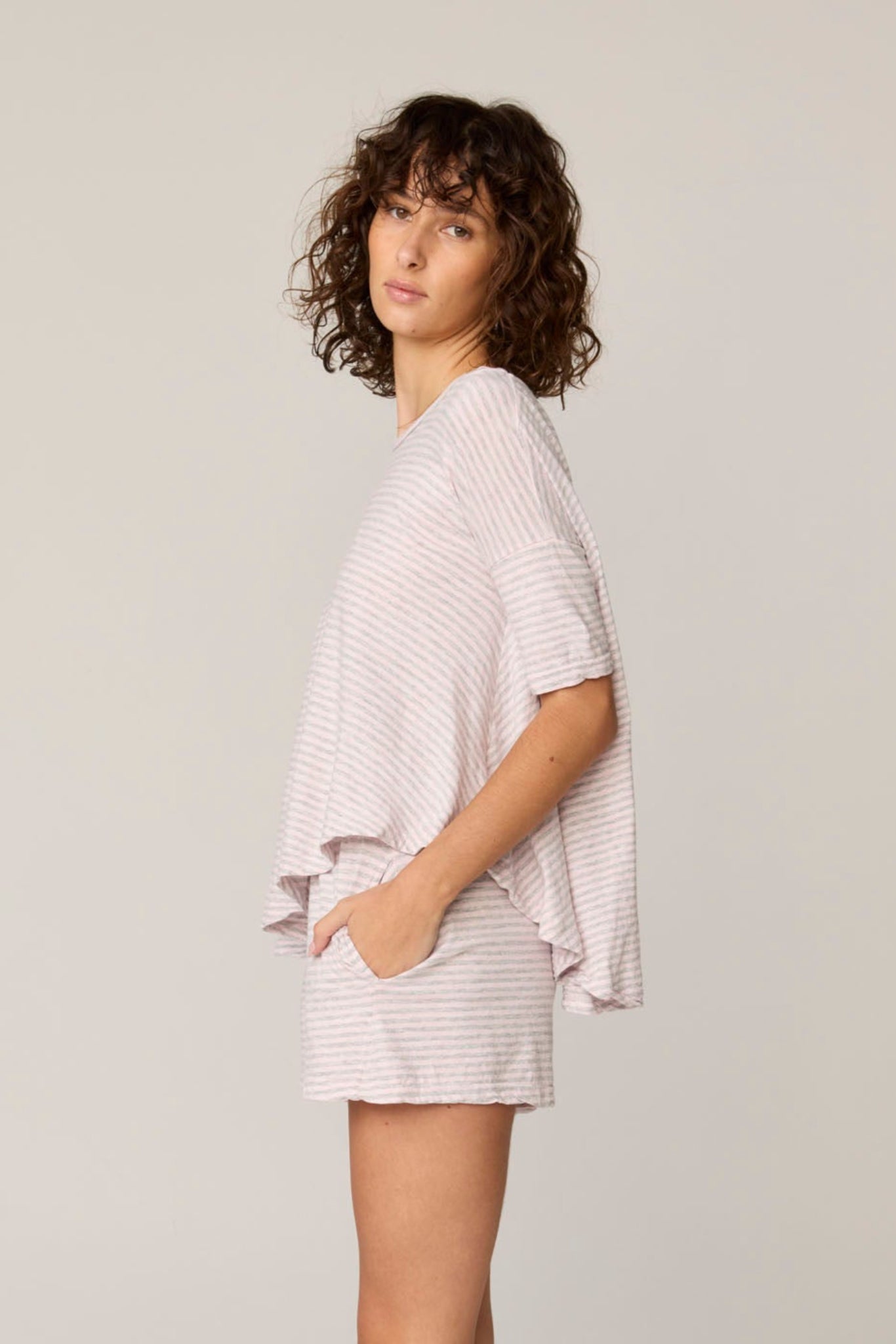 STRIPE POP TEE - PINK & GREY