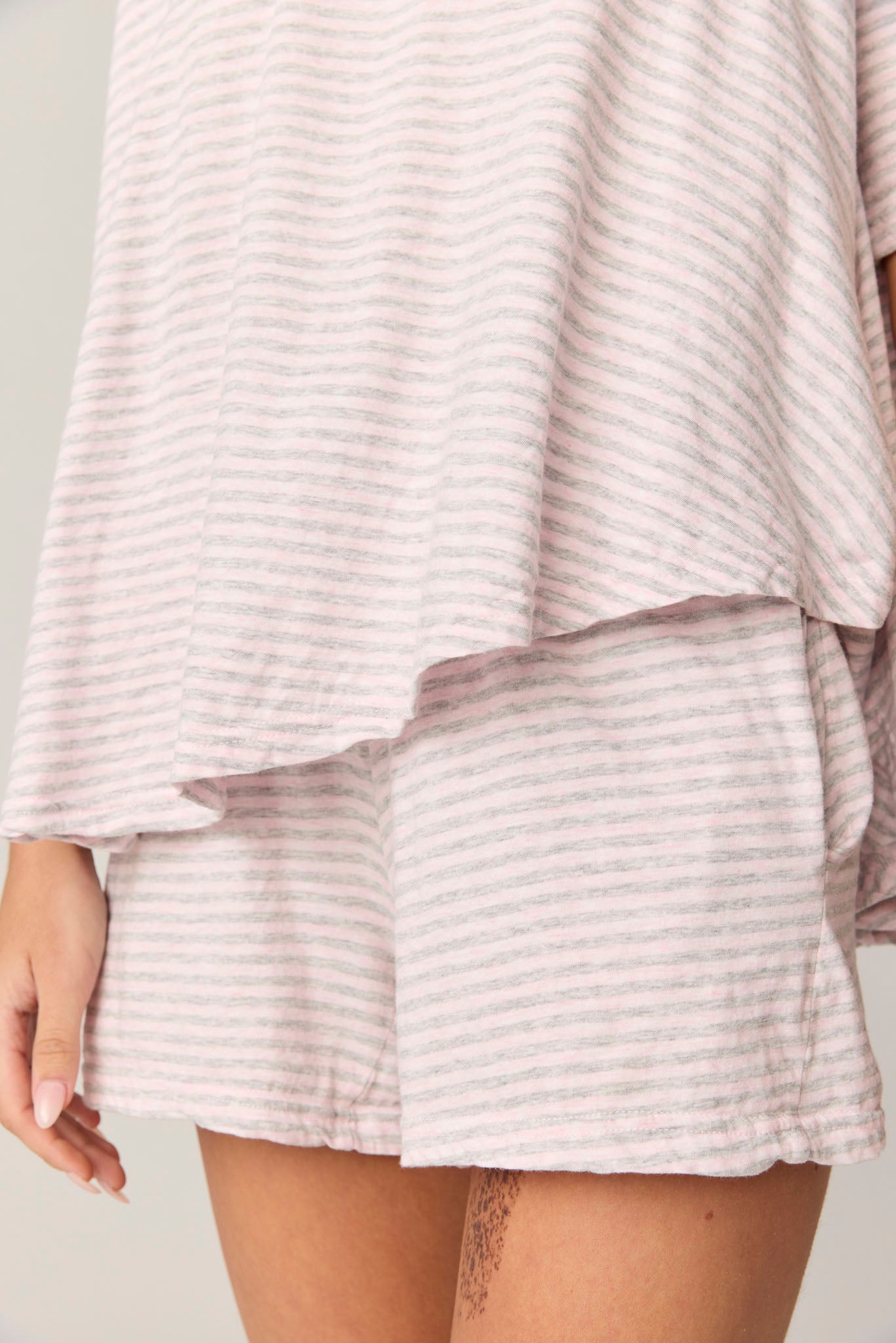 STRIPE POP TEE - PINK & GREY