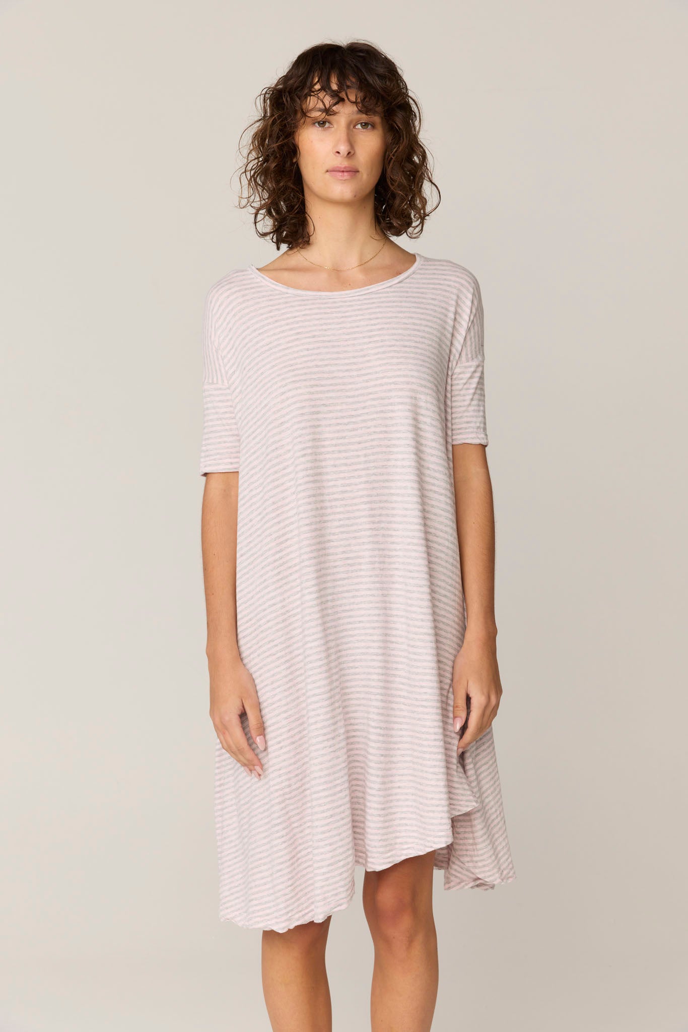 STRIPE POP DRESS - PINK & GREY