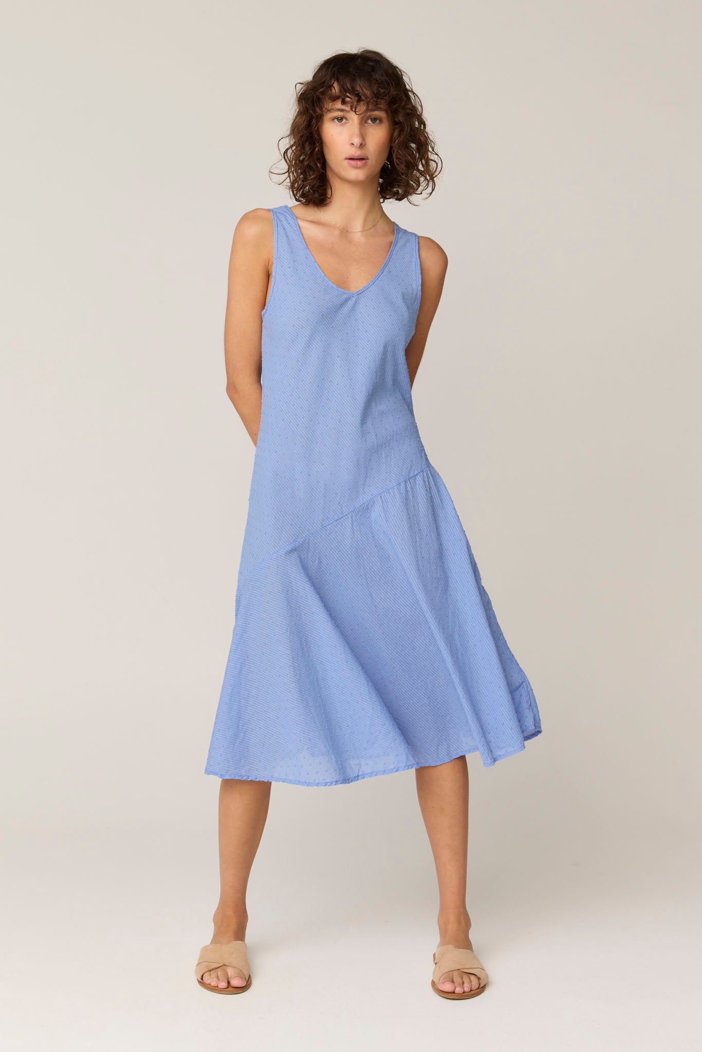 FLOCKY BIAS DRESS - CORNFLOWER