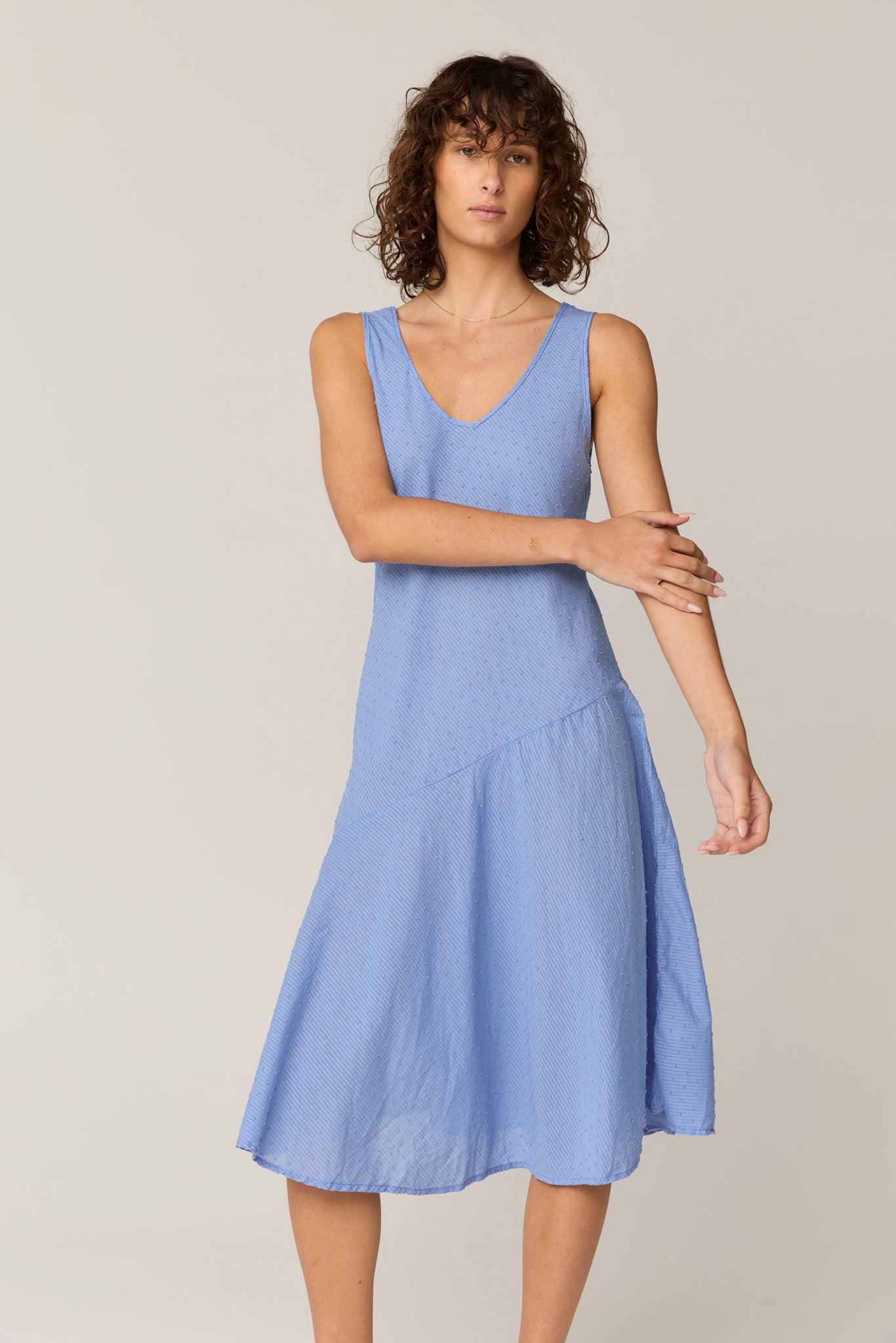 FLOCKY BIAS DRESS - CORNFLOWER