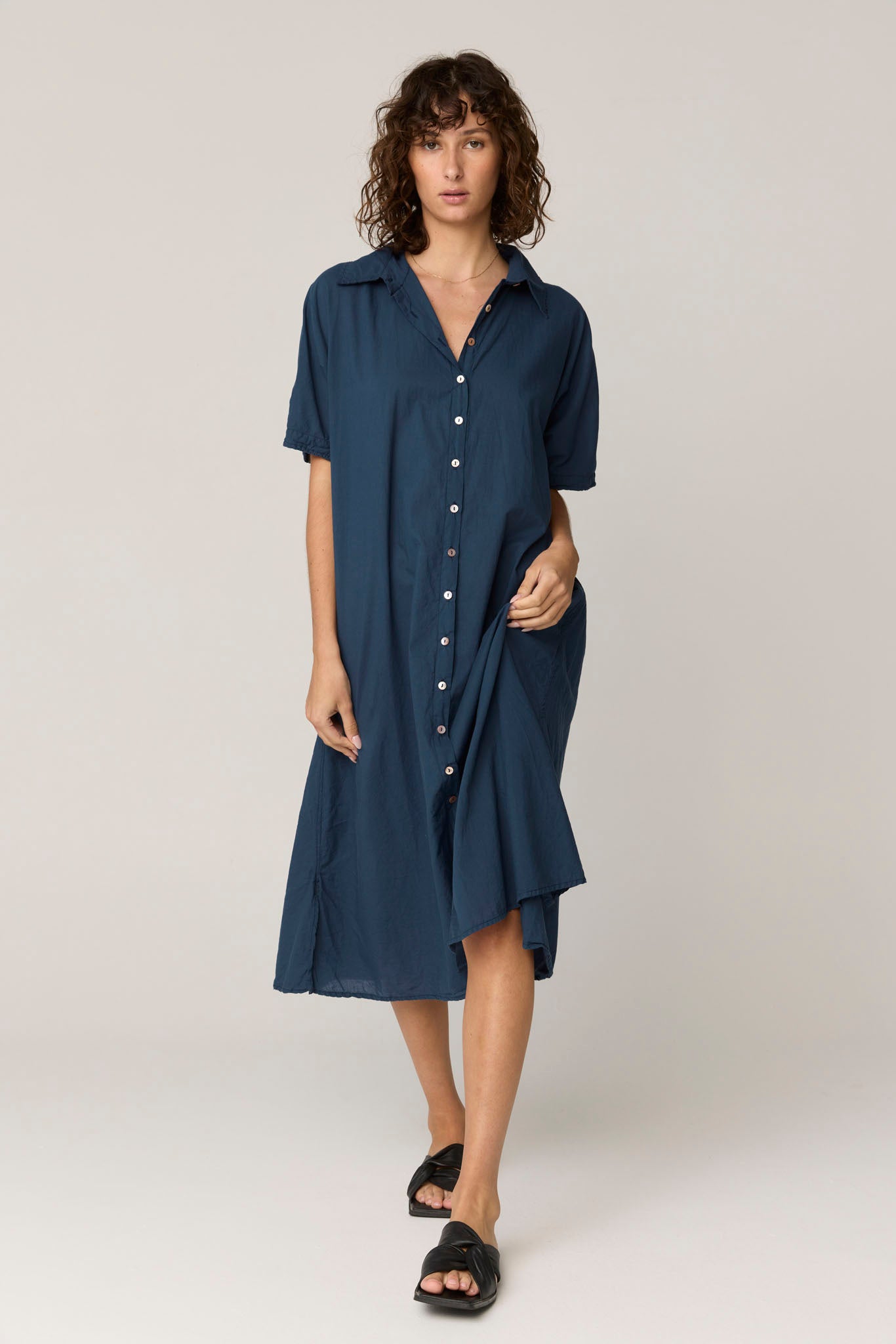 DEVOILE SHIRT DRESS - DARK NAVY