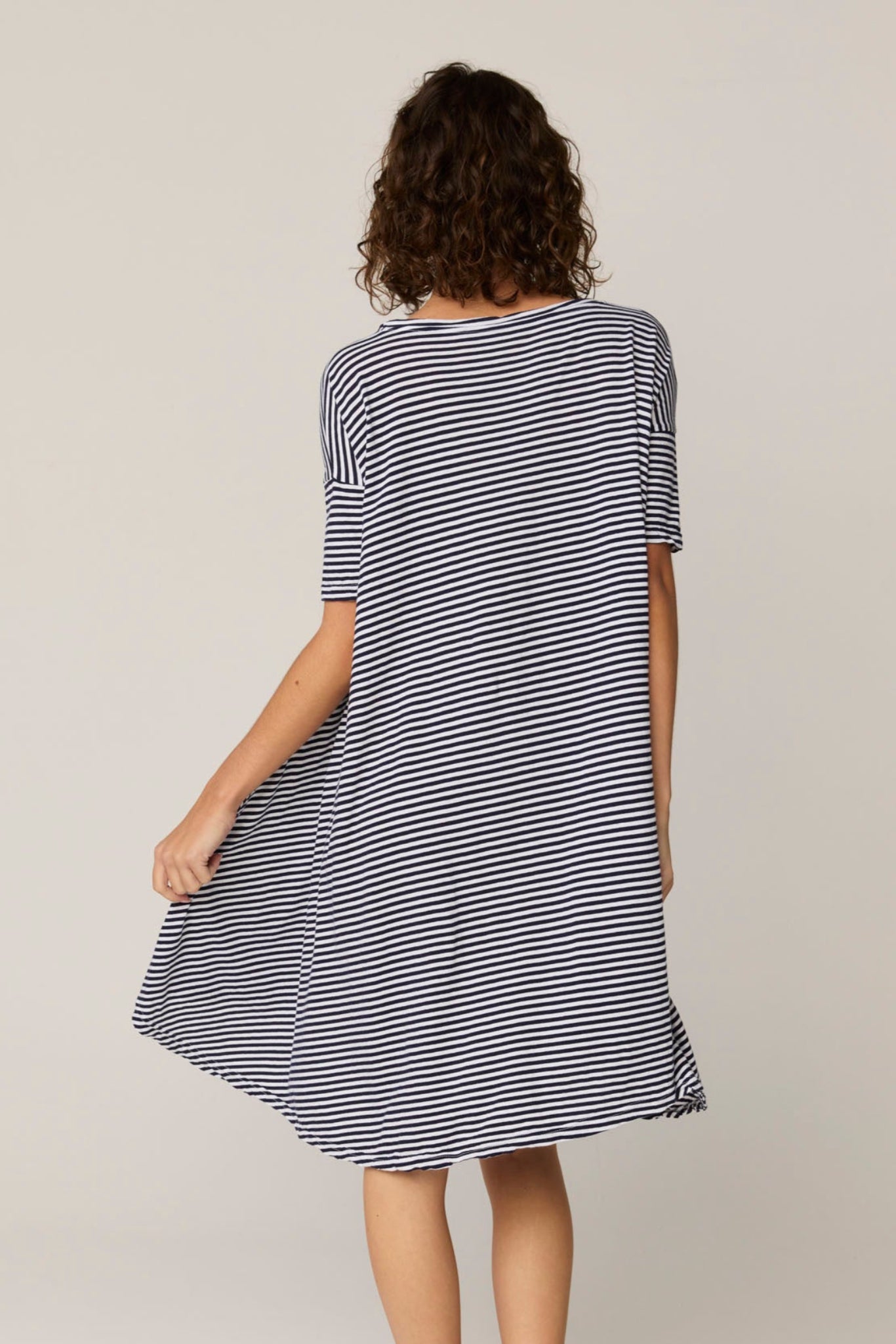 STRIPE POP DRESS - NAVY & WHITE