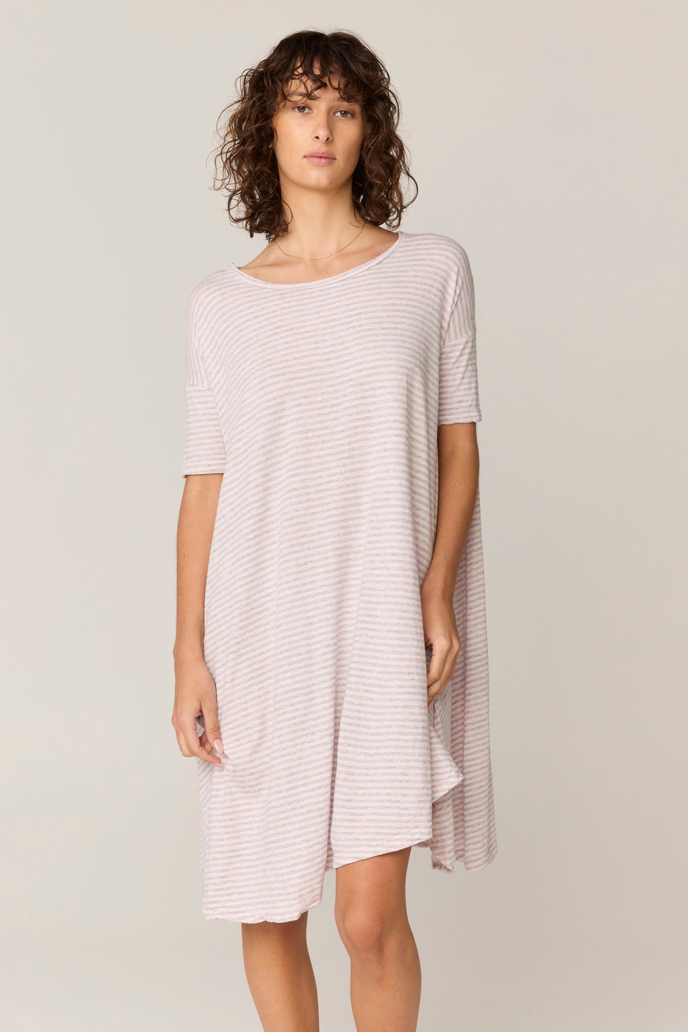 STRIPE POP DRESS - PINK & GREY