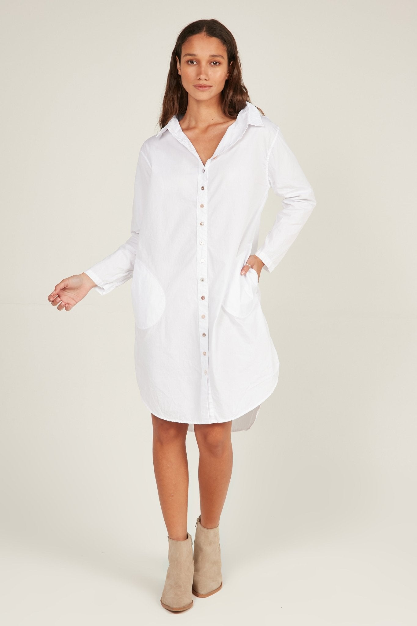 BUWI SHIRT DRESS - BLANC - Primness