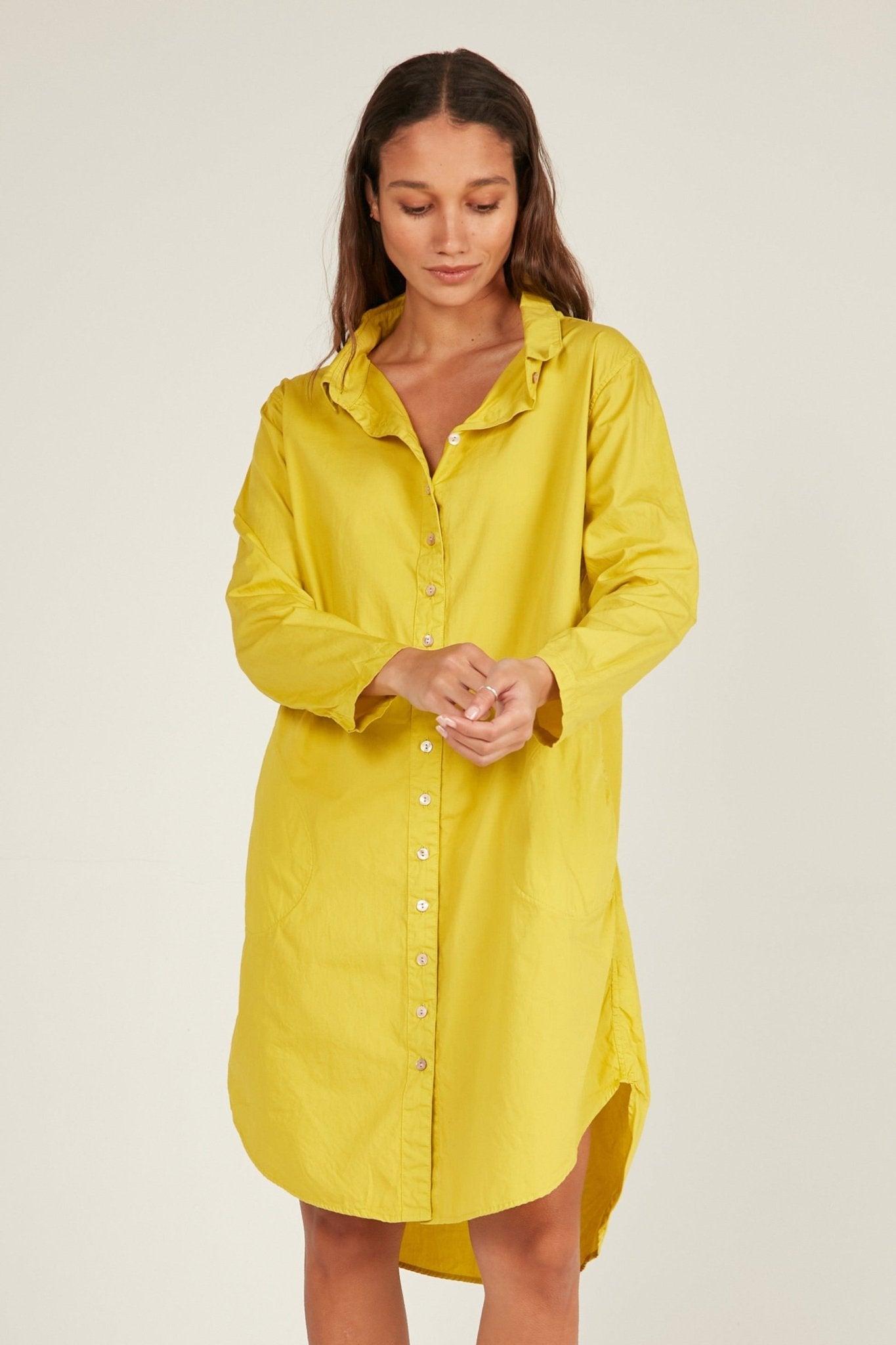 BUWI SHIRT DRESS - CHARTREUSE - Primness