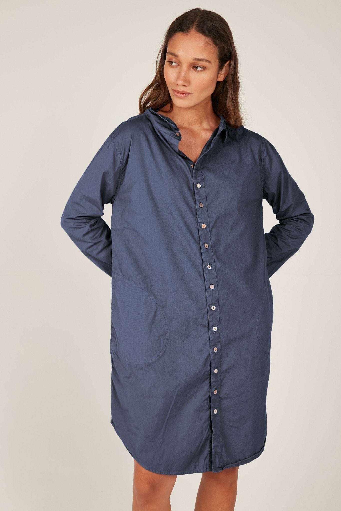 BUWI SHIRT DRESS - DARK NAVY - Primness