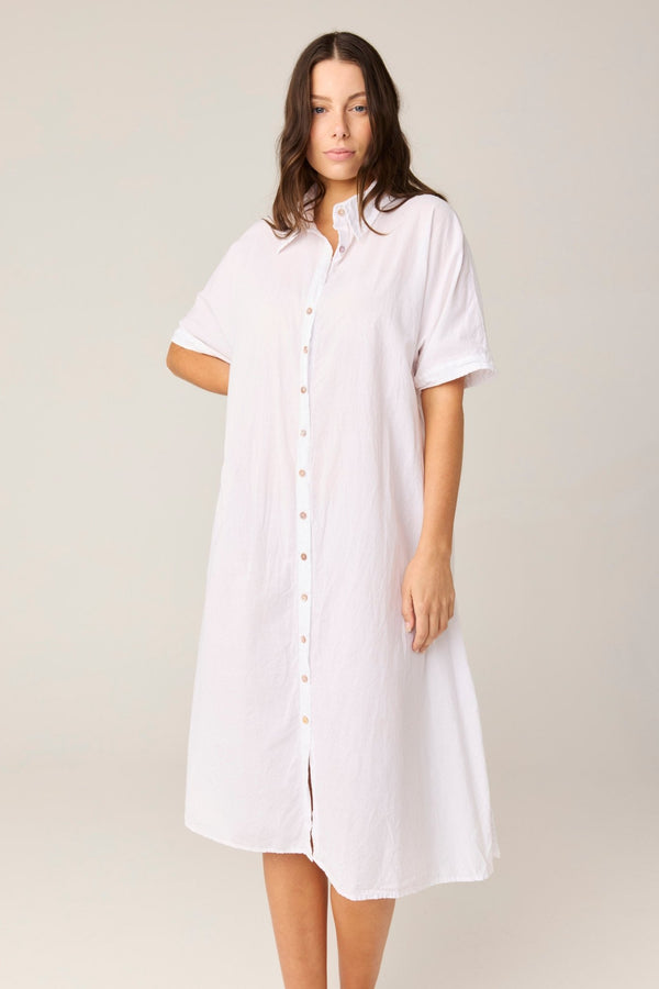 DEVOILE SHIRT DRESS - BLANC (PRE - ORDER) - Primness