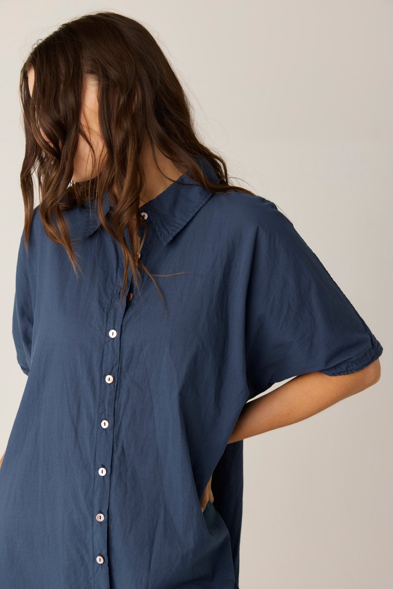 DEVOILE SHIRT DRESS - DARK NAVY (PRE - ORDER) - Primness