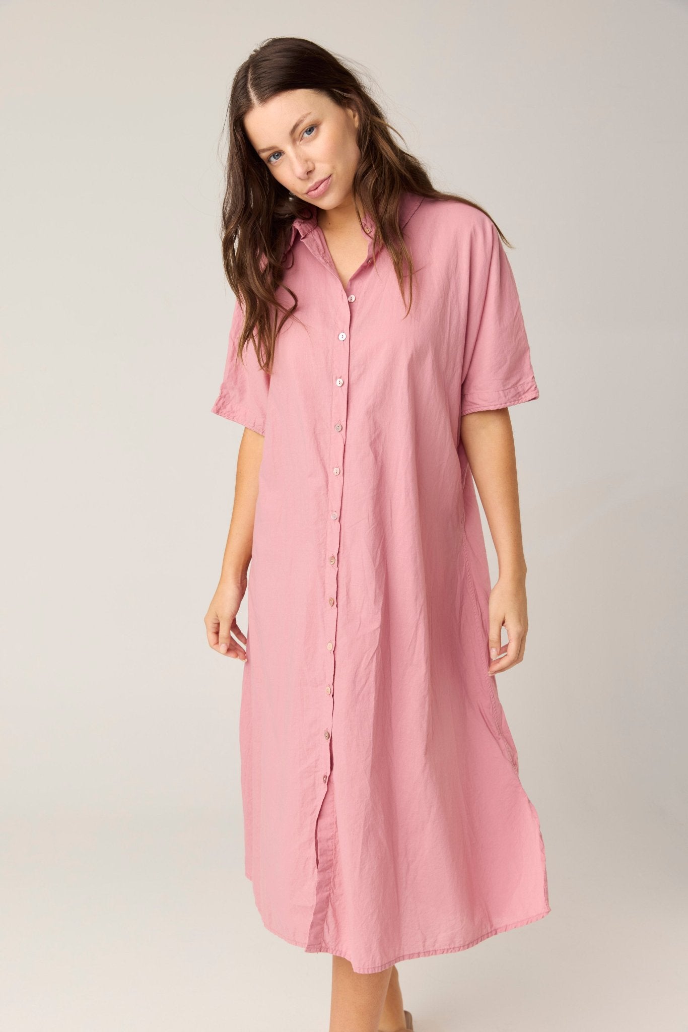 DEVOILE SHIRT DRESS - SALMON (PRE - ORDER) - Primness