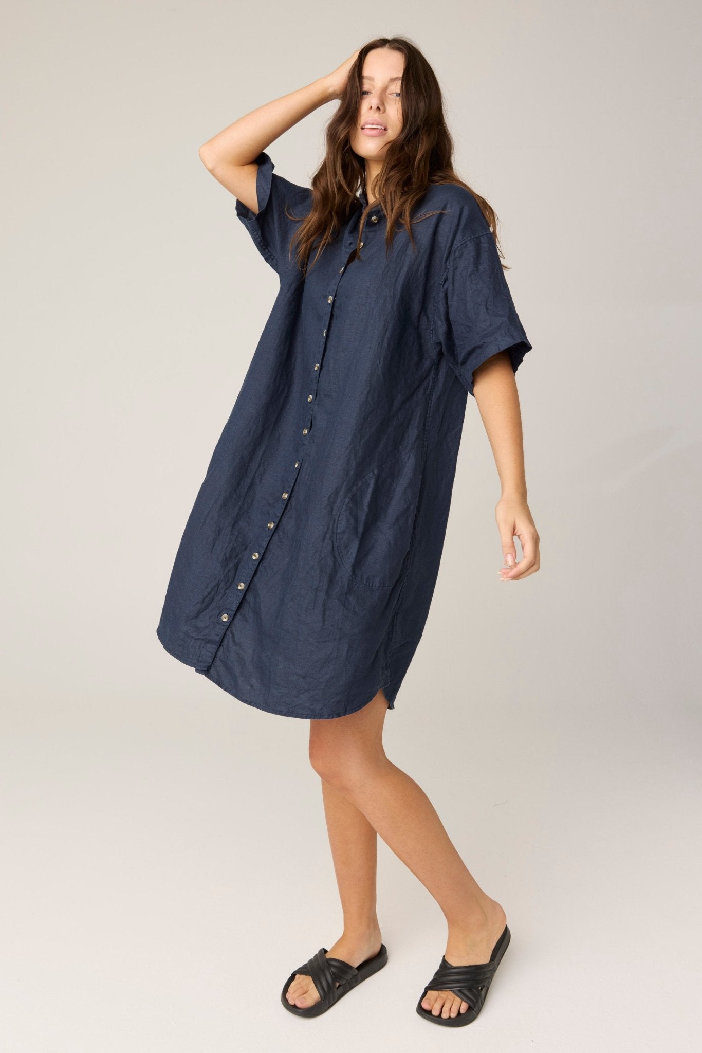 FOREVER SHIRT DRESS - DARK NAVY (PRE - ORDER) - Primness