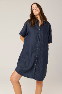 FOREVER SHIRT DRESS - DARK NAVY (PRE - ORDER) - Primness