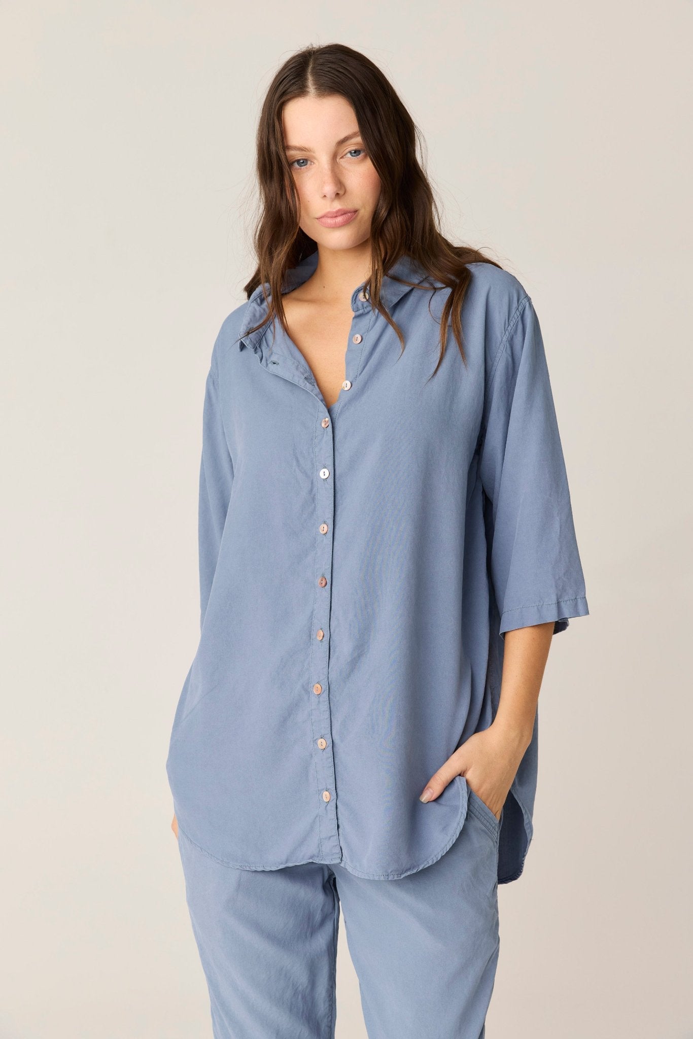 GRACIE SHIRT - CHALK BLUE (PRE - ORDER) - Primness