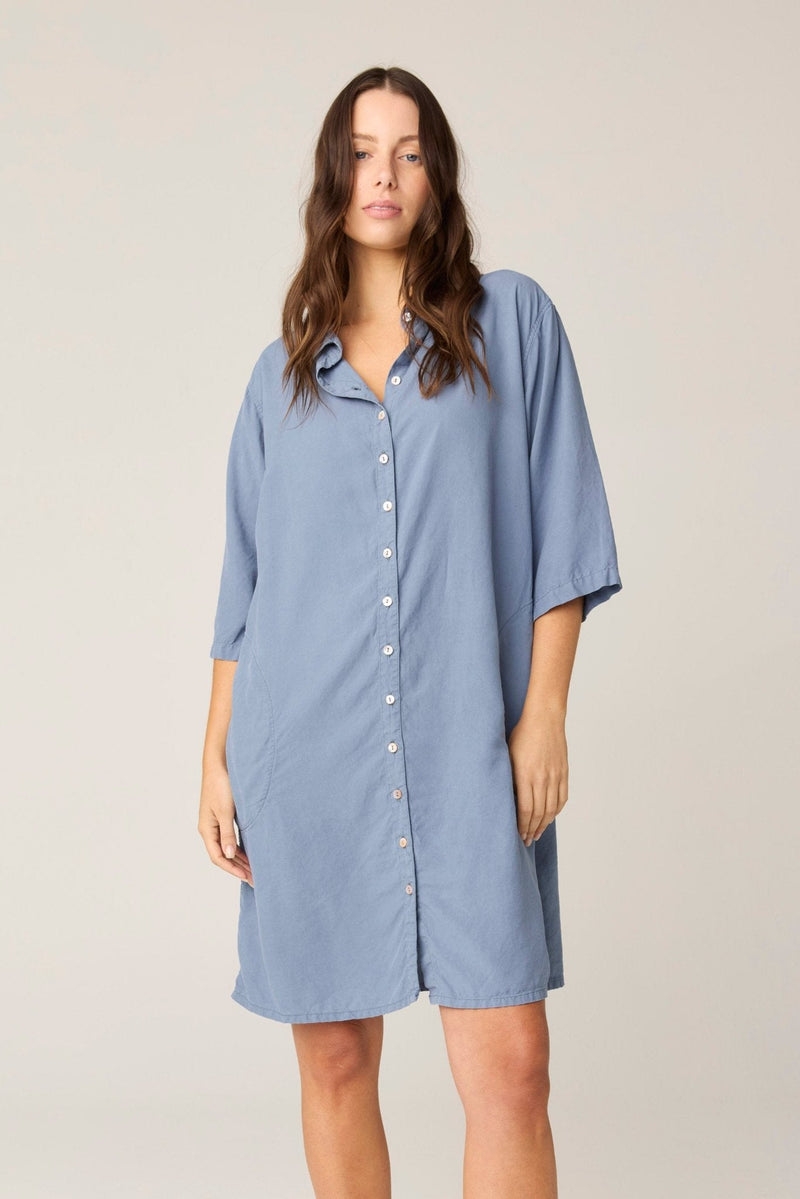 GRACIE SHIRT DRESS - CHALK BLUE (PRE - ORDER) - Primness