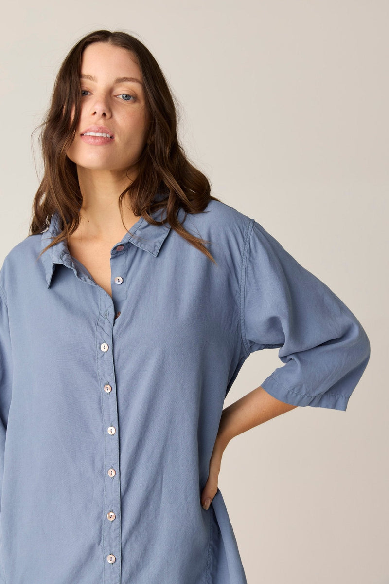 GRACIE SHIRT DRESS - CHALK BLUE (PRE - ORDER) - Primness