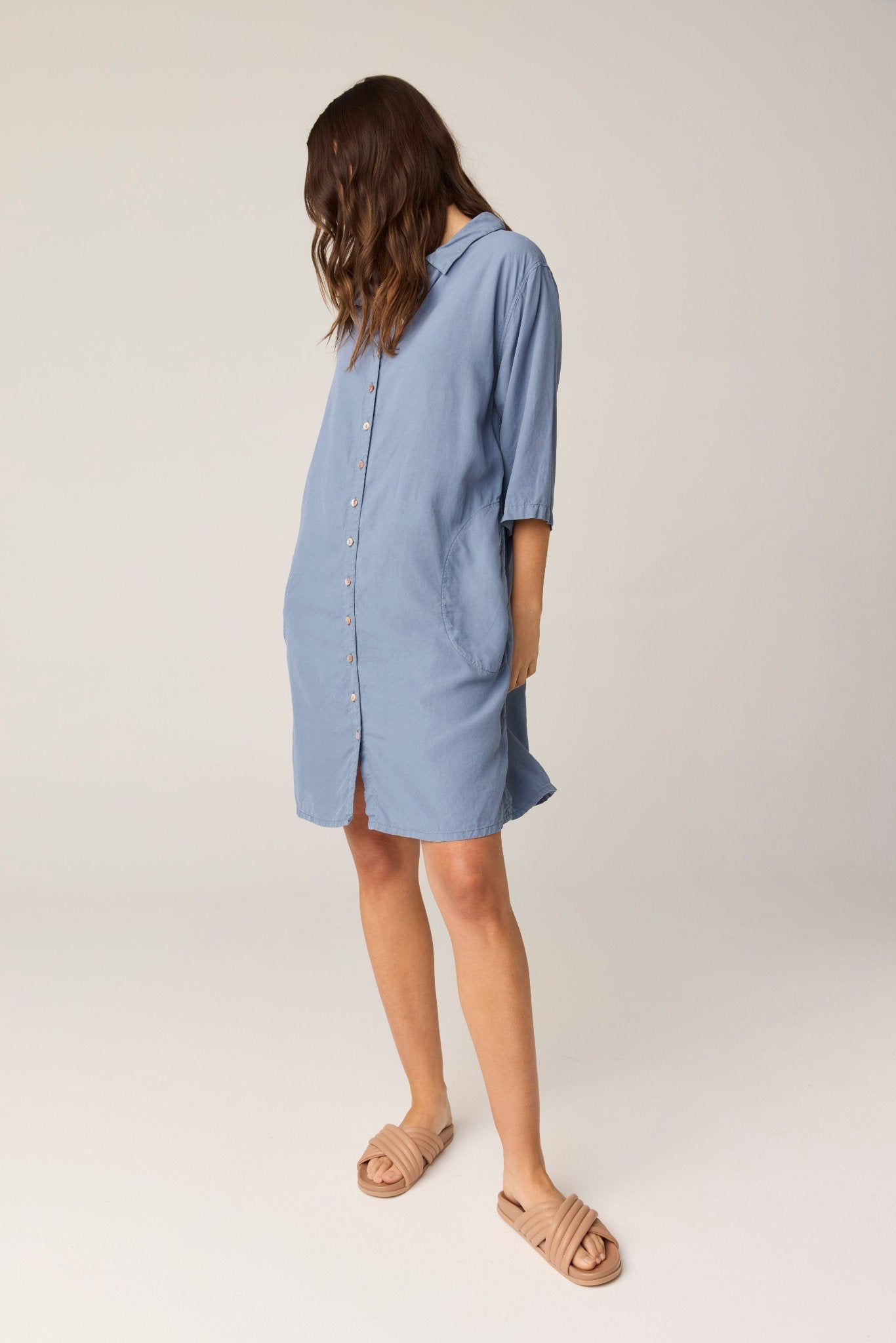 GRACIE SHIRT DRESS - CHALK BLUE (PRE - ORDER) - Primness