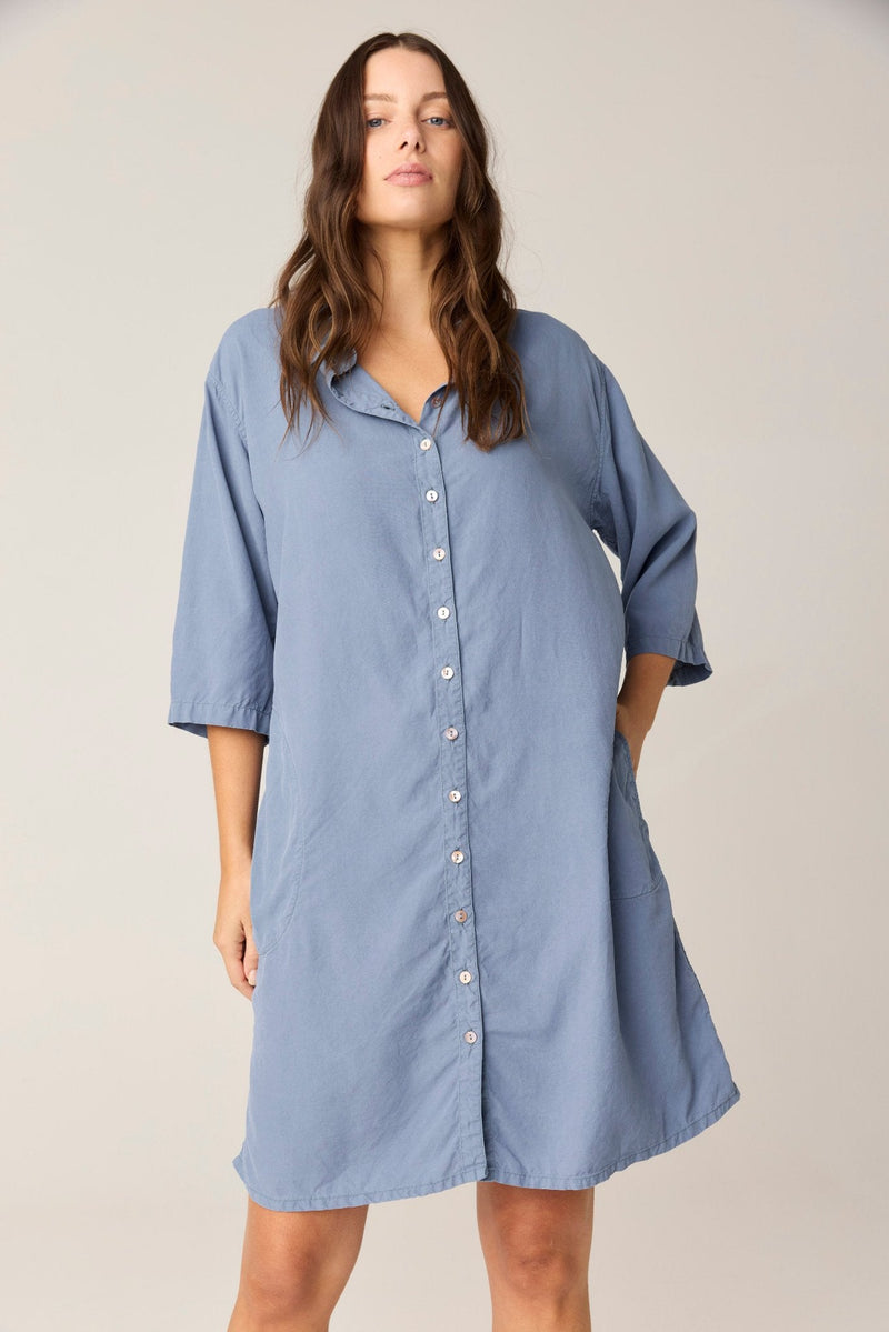 GRACIE SHIRT DRESS - CHALK BLUE (PRE - ORDER) - Primness