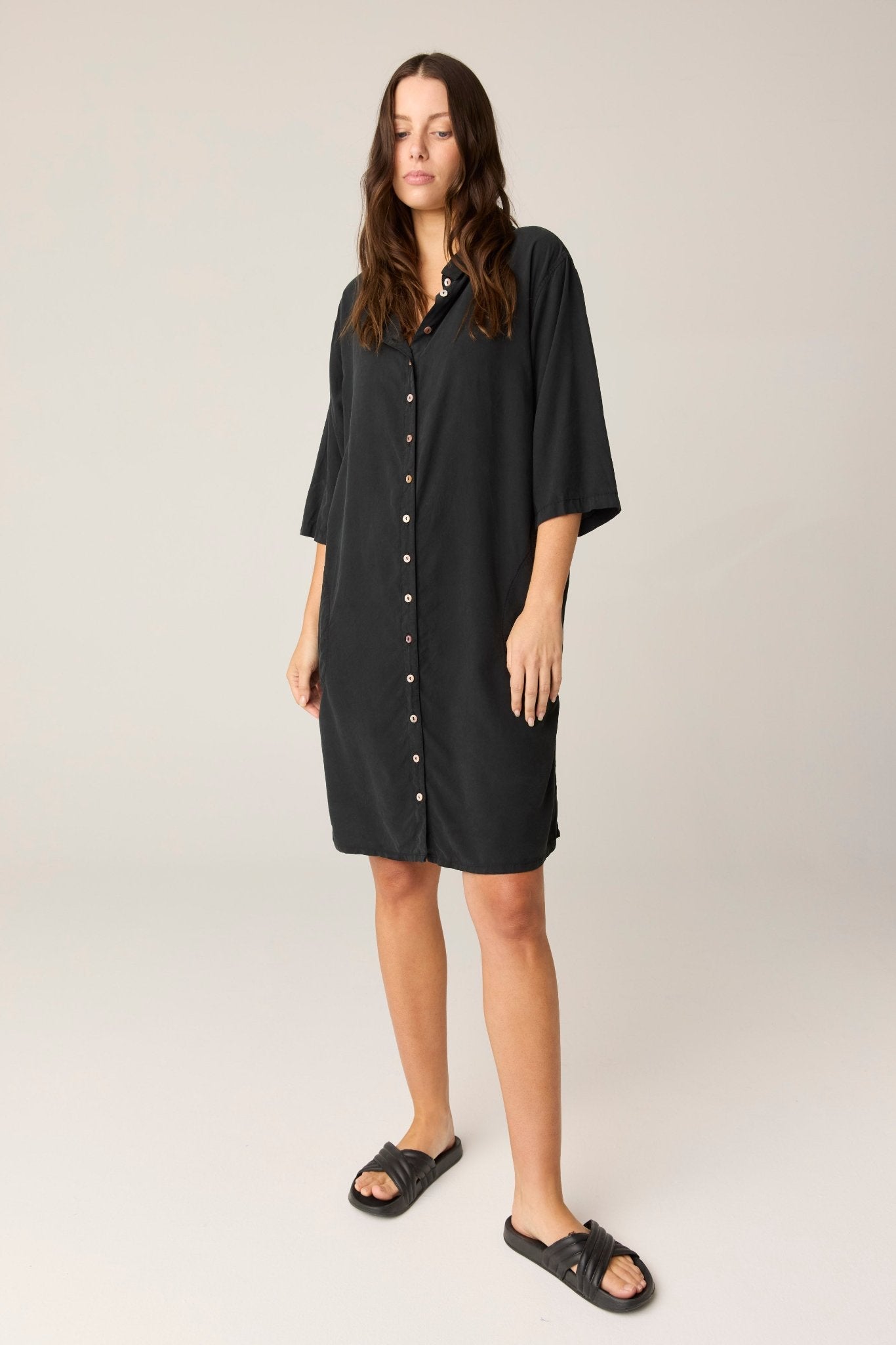 GRACIE SHIRT DRESS - NOIR (PRE - ORDER) - Primness