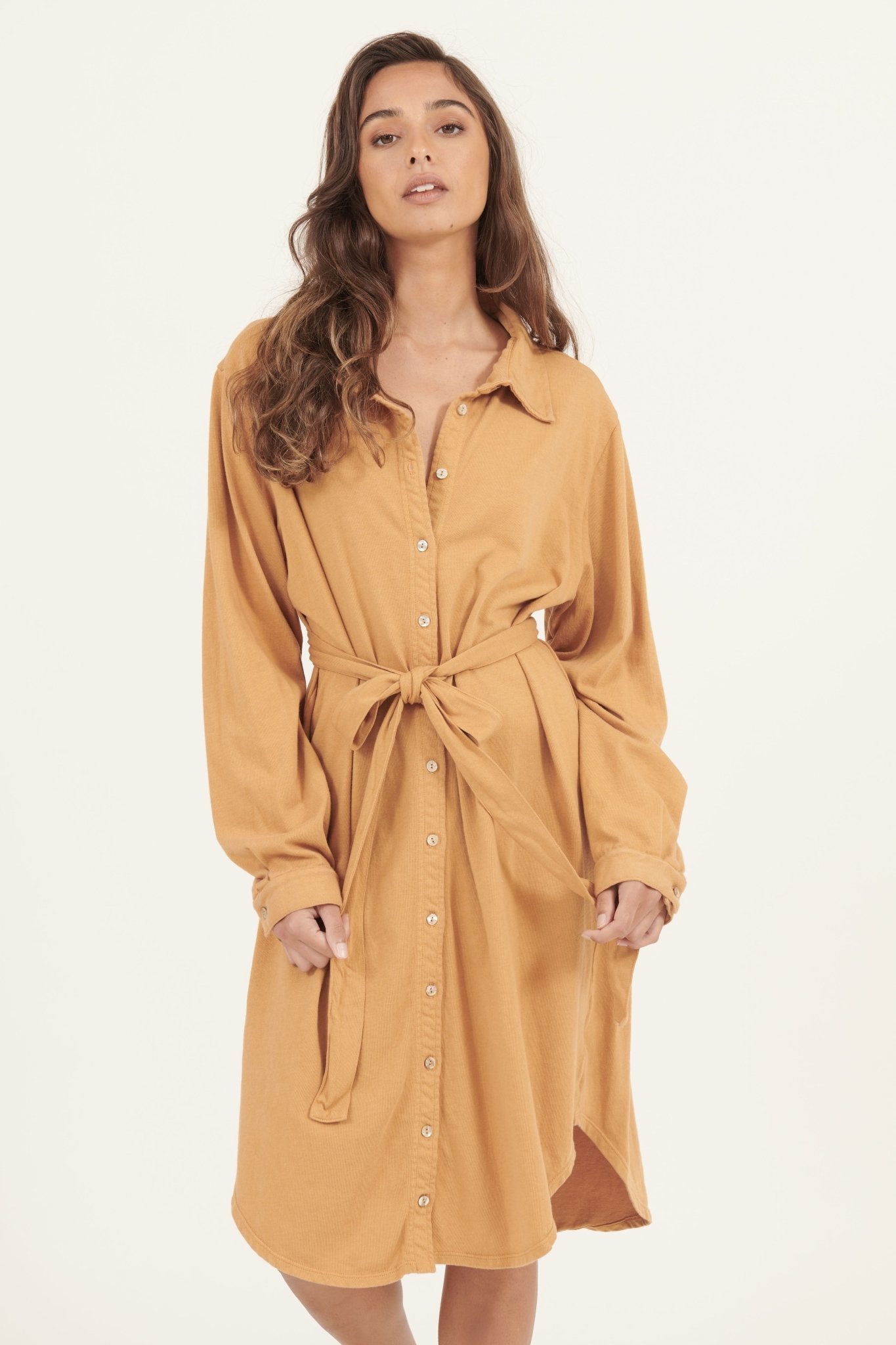 ARIA KNIT SHIRT DRESS - MARMALADE - Primness