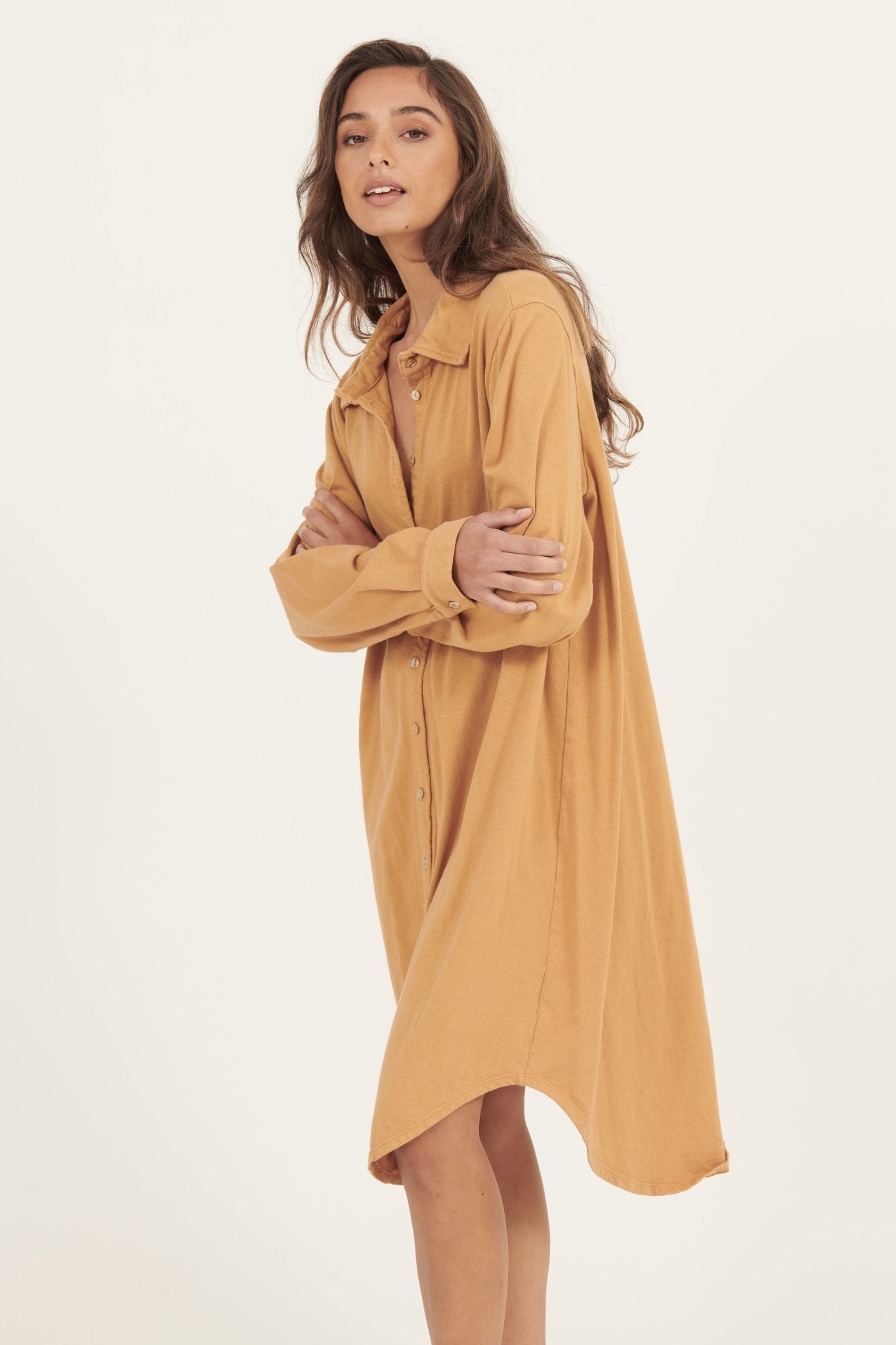 ARIA KNIT SHIRT DRESS - MARMALADE - Primness