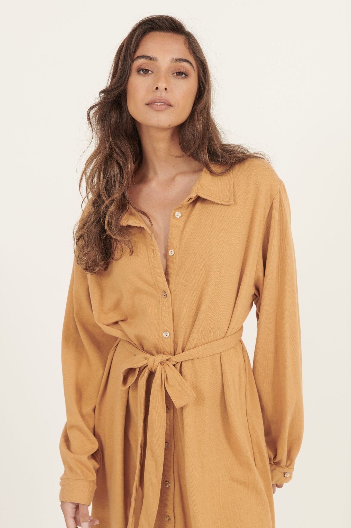 ARIA KNIT SHIRT DRESS - MARMALADE - Primness