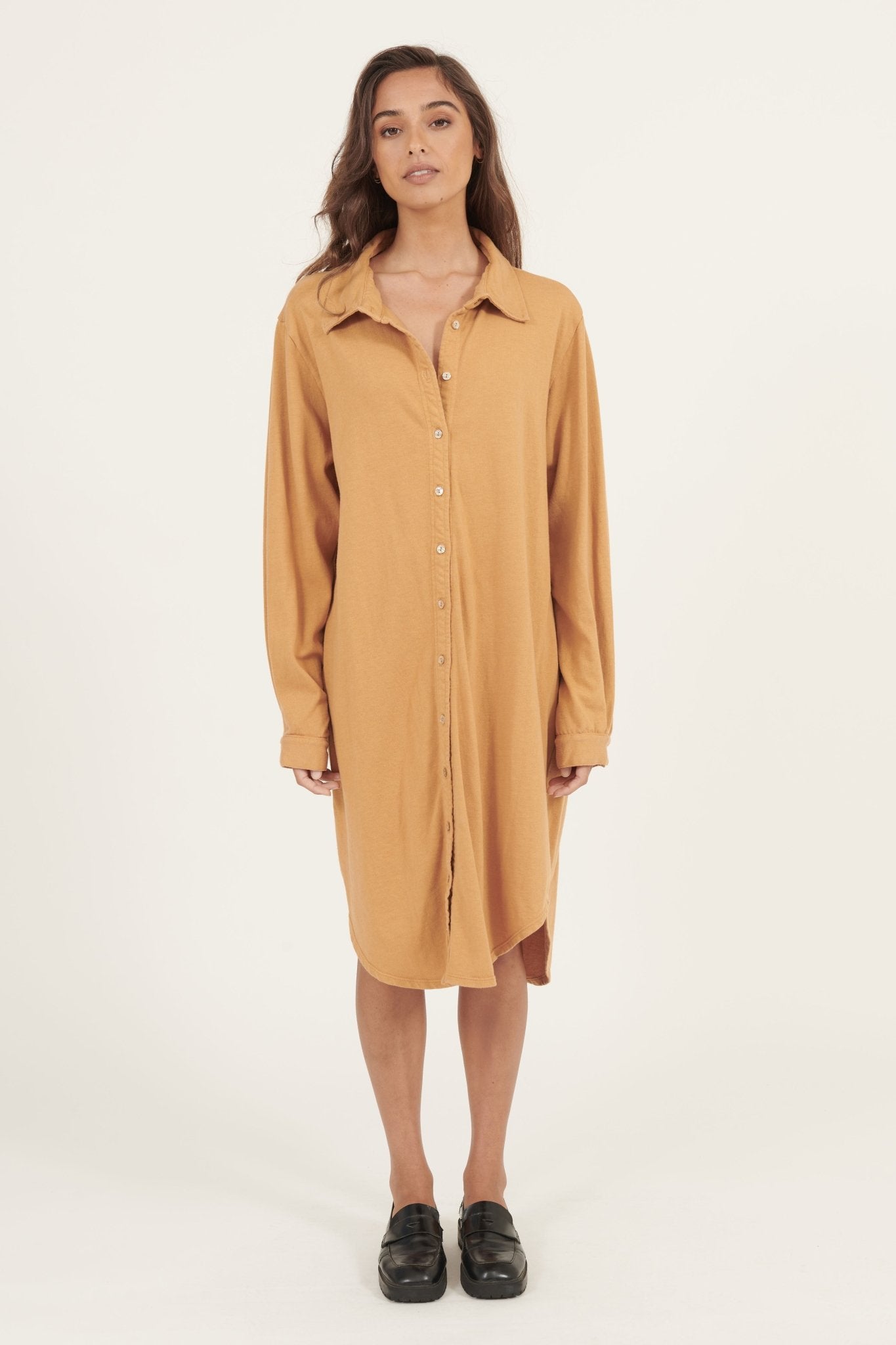 ARIA KNIT SHIRT DRESS - MARMALADE - Primness