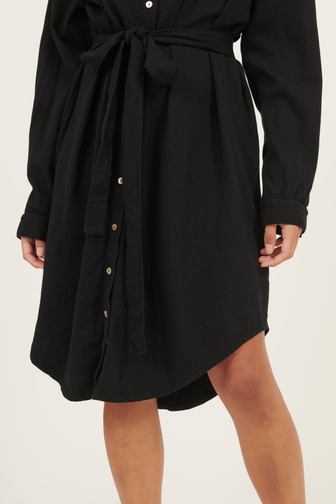 ARIA KNIT SHIRT DRESS - NOIR - Primness