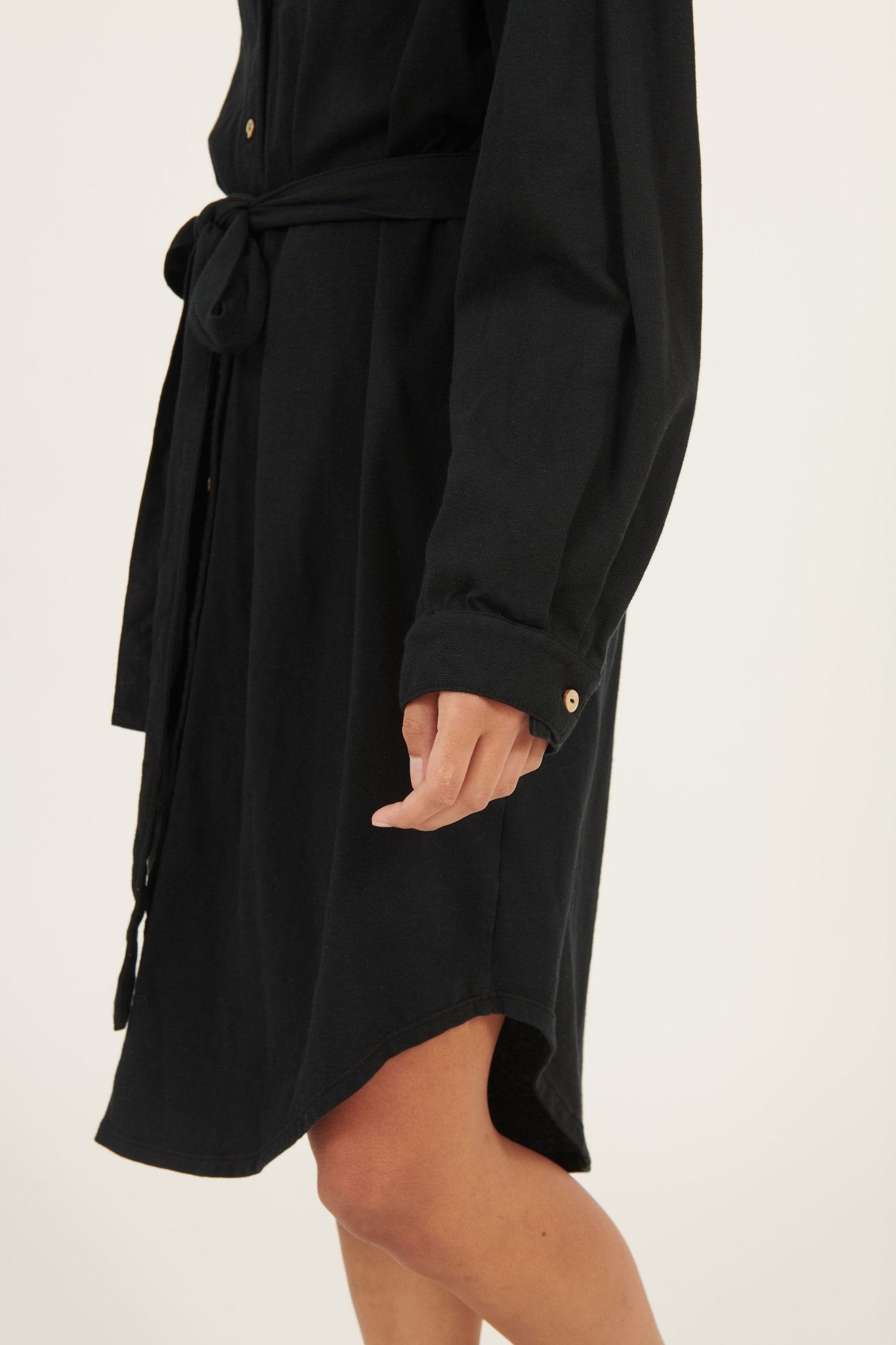 ARIA KNIT SHIRT DRESS - NOIR - Primness