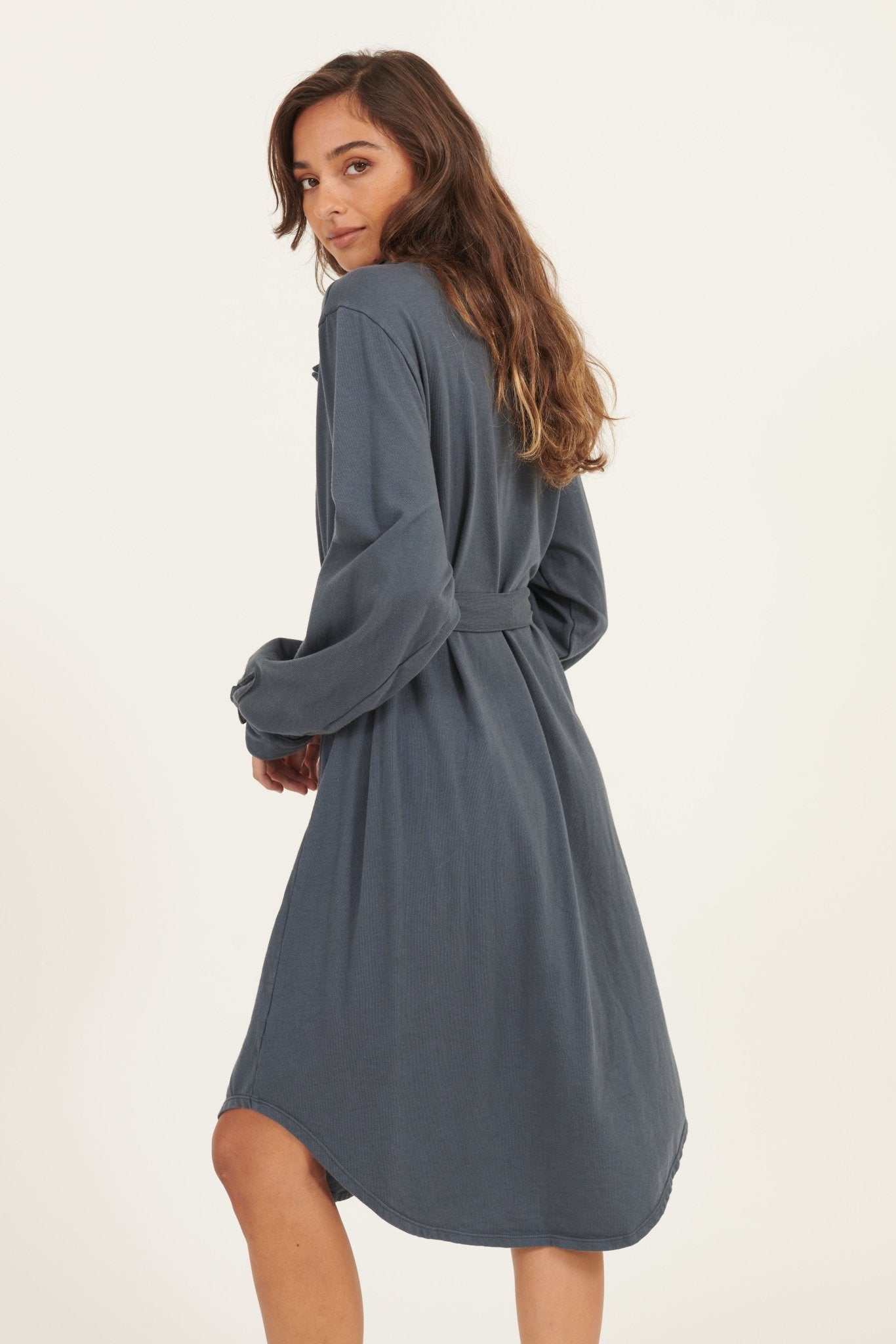 ARIA KNIT SHIRT DRESS - SLATE - Primness