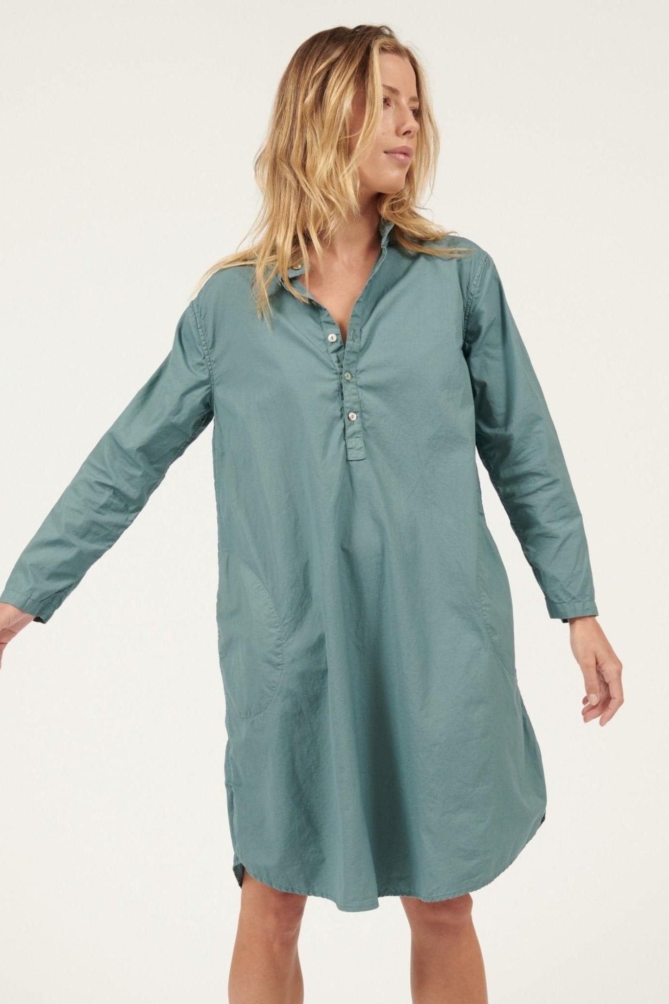 BINDIE SHIRT DRESS - TEAL - Primness