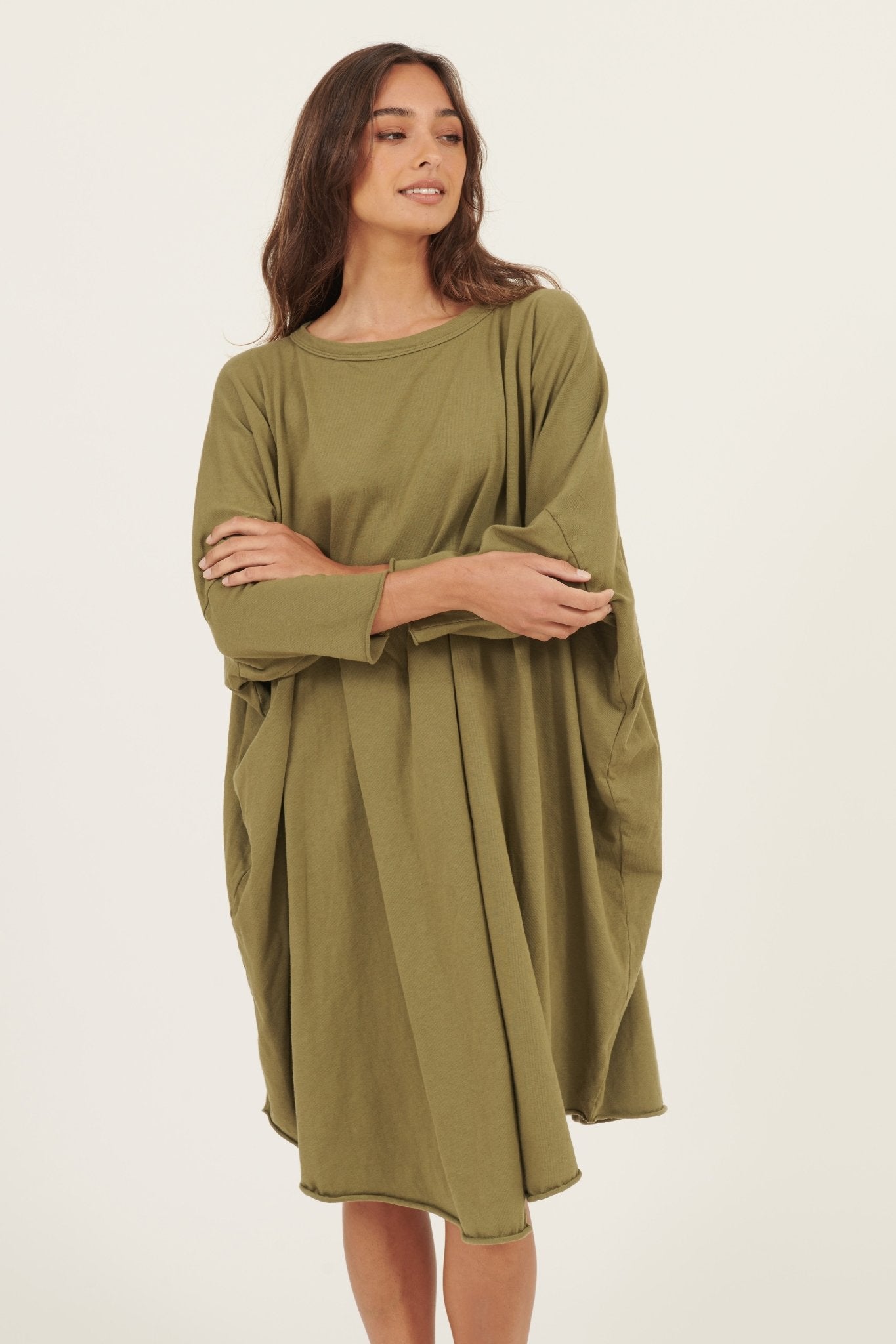 BOX L/S DRESS- KHAKI - Primness