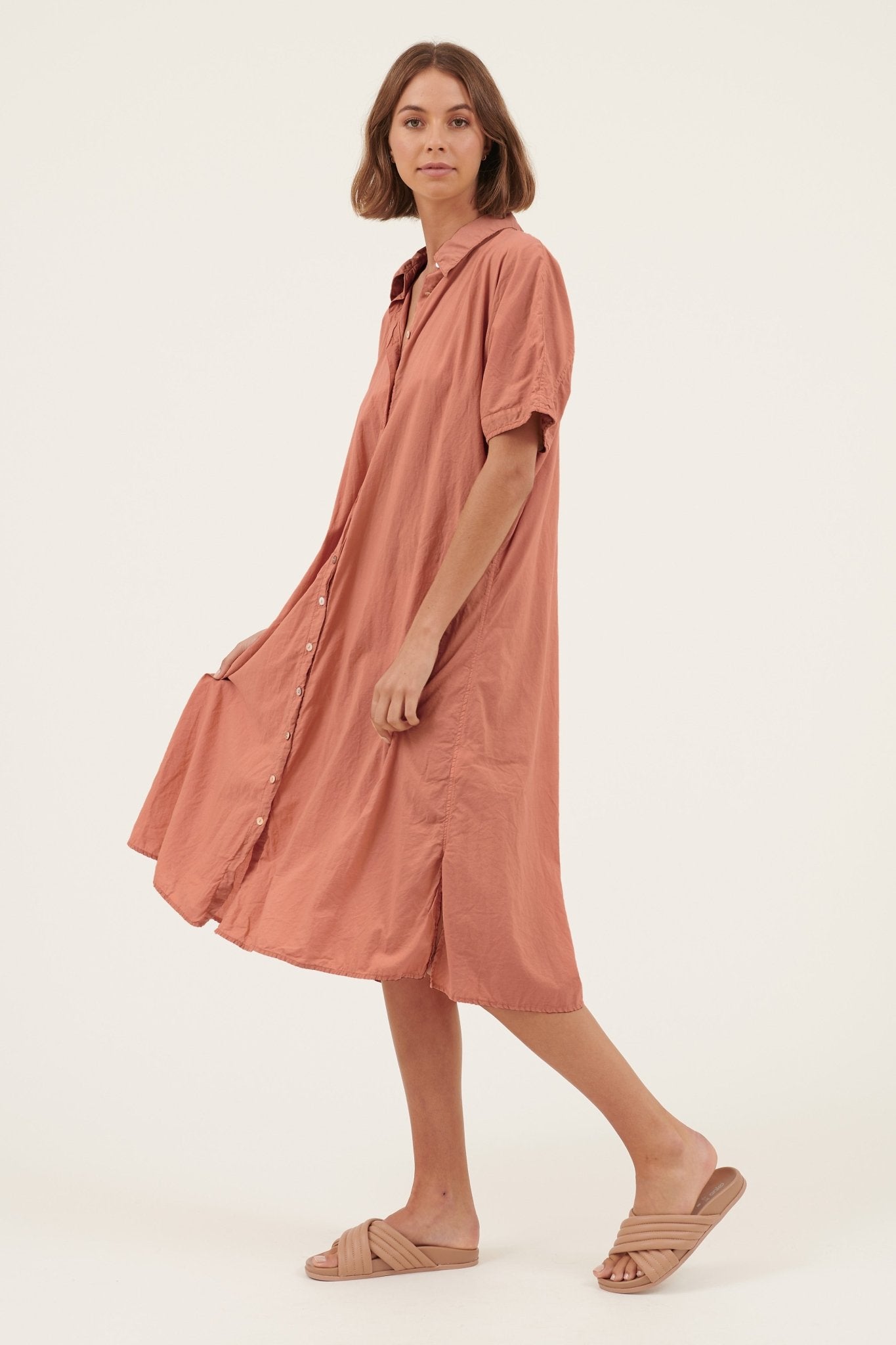 DEVOILE SHIRT DRESS - TAWNY - Primness