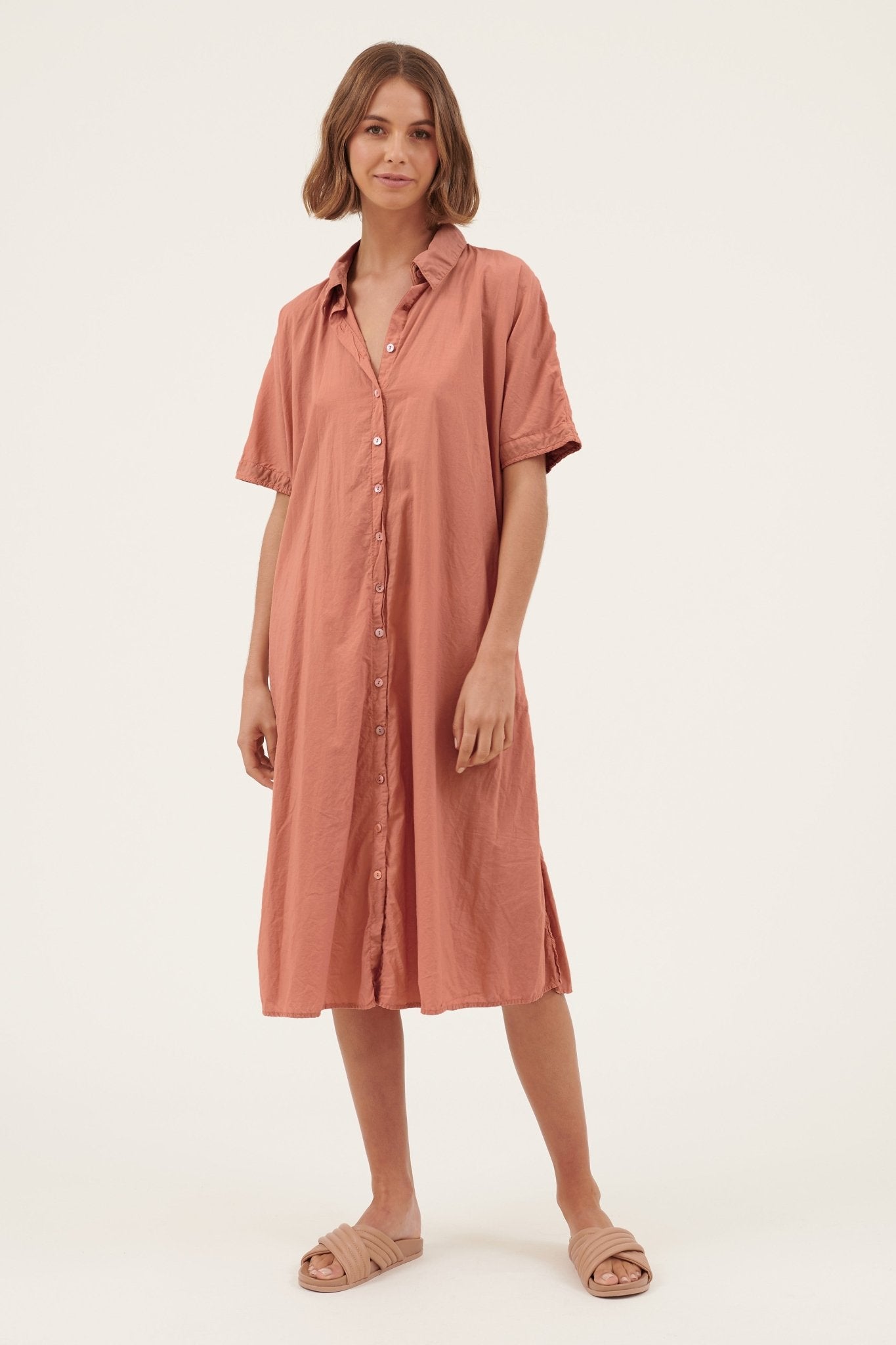 DEVOILE SHIRT DRESS - TAWNY - Primness