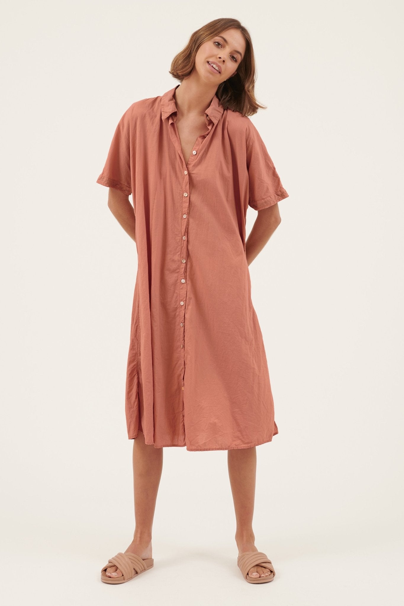 DEVOILE SHIRT DRESS - TAWNY - Primness