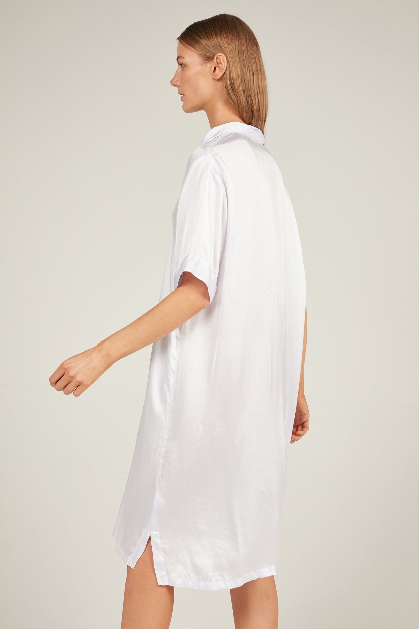 GLOSSED SHIRT DRESS - BLANC - Primness