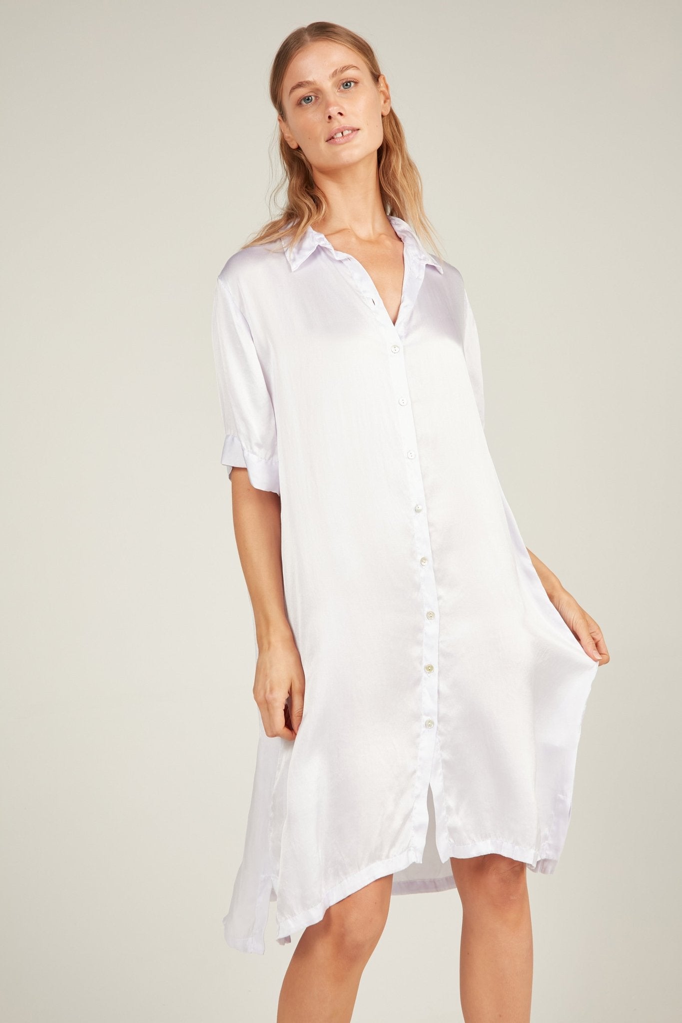 GLOSSED SHIRT DRESS - BLANC - Primness