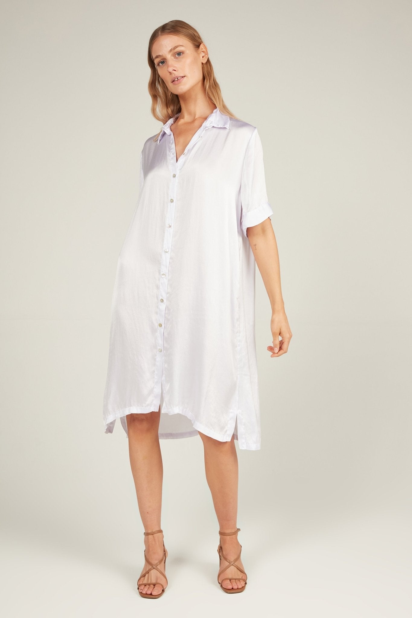 GLOSSED SHIRT DRESS - BLANC - Primness