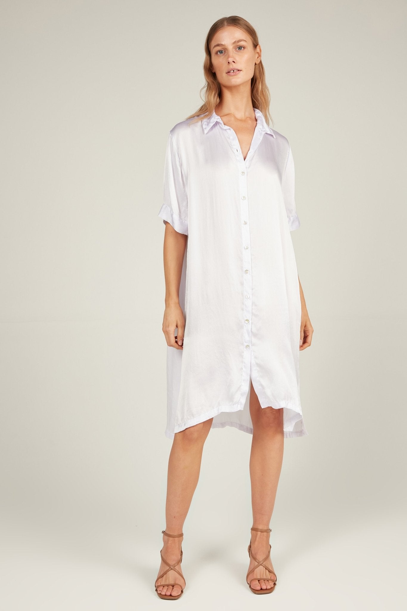 GLOSSED SHIRT DRESS - BLANC - Primness