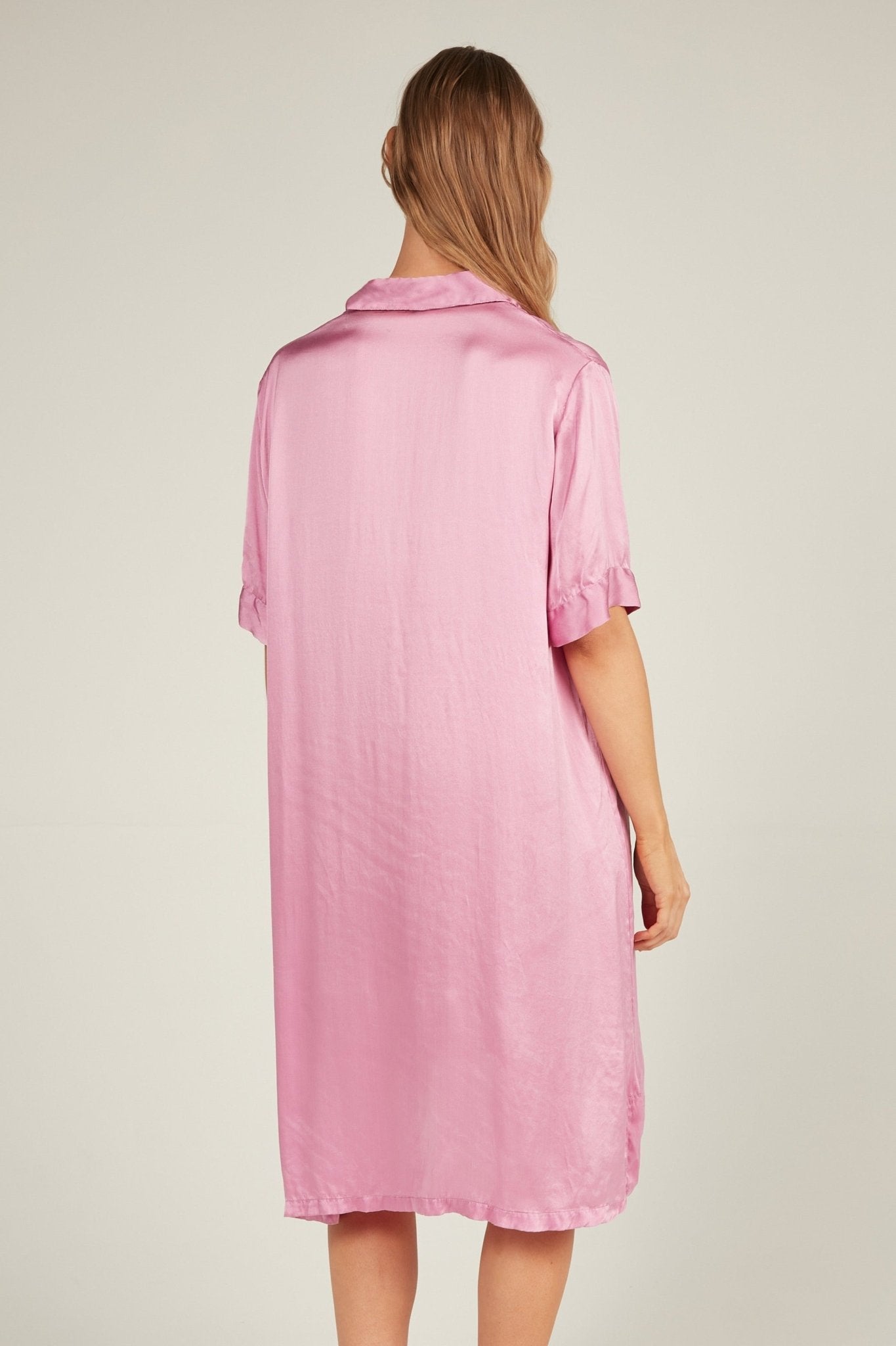 GLOSSED SHIRT DRESS - CARNATION PINK - Primness