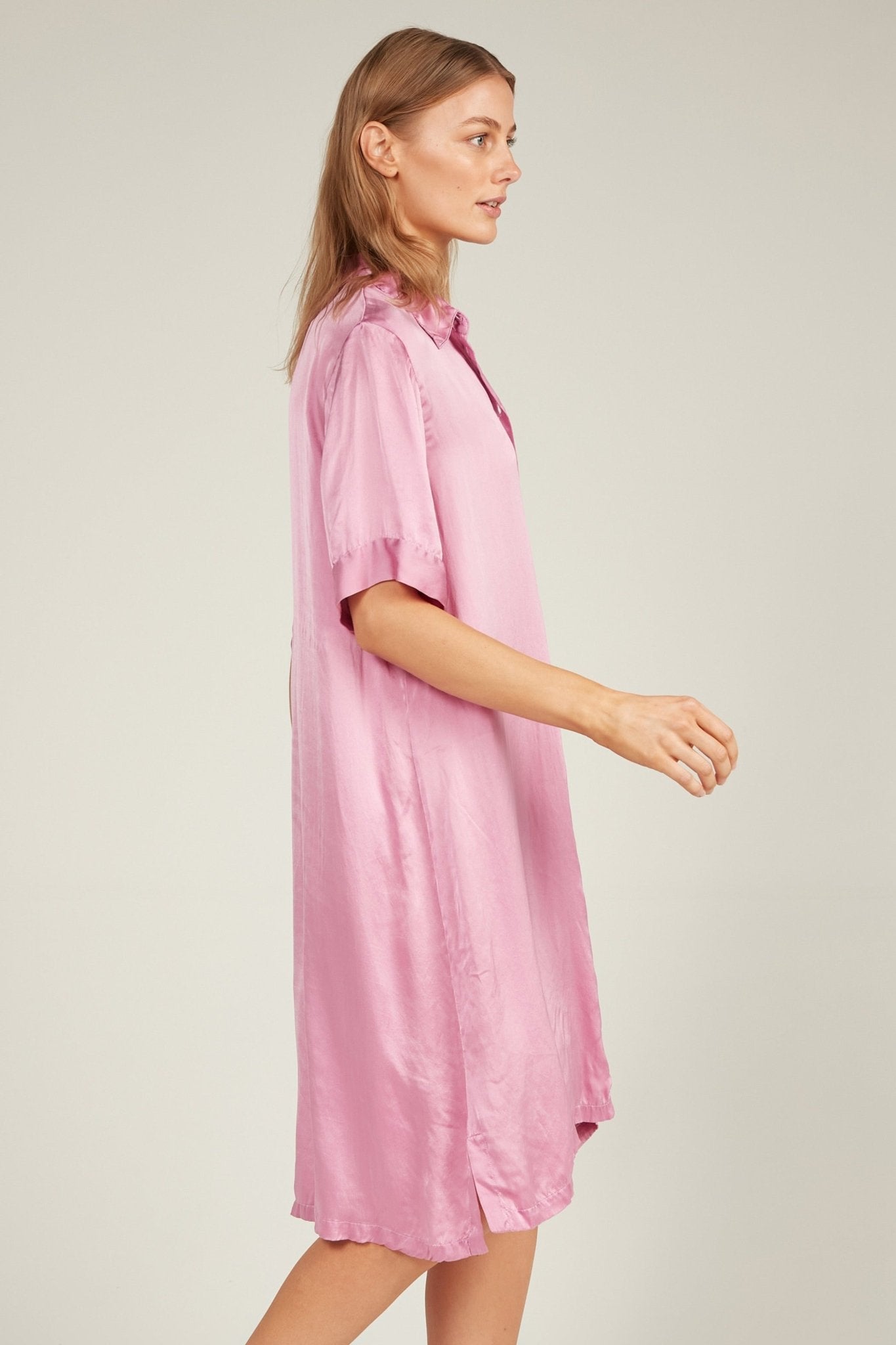 GLOSSED SHIRT DRESS - CARNATION PINK - Primness