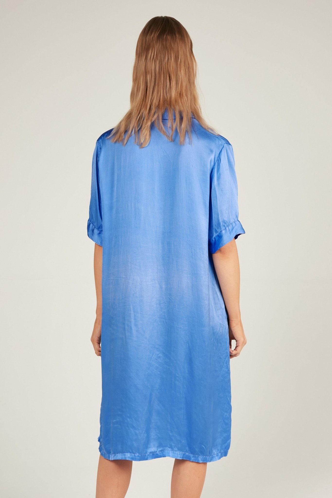 GLOSSED SHIRT DRESS - SAPPHIRE - Primness