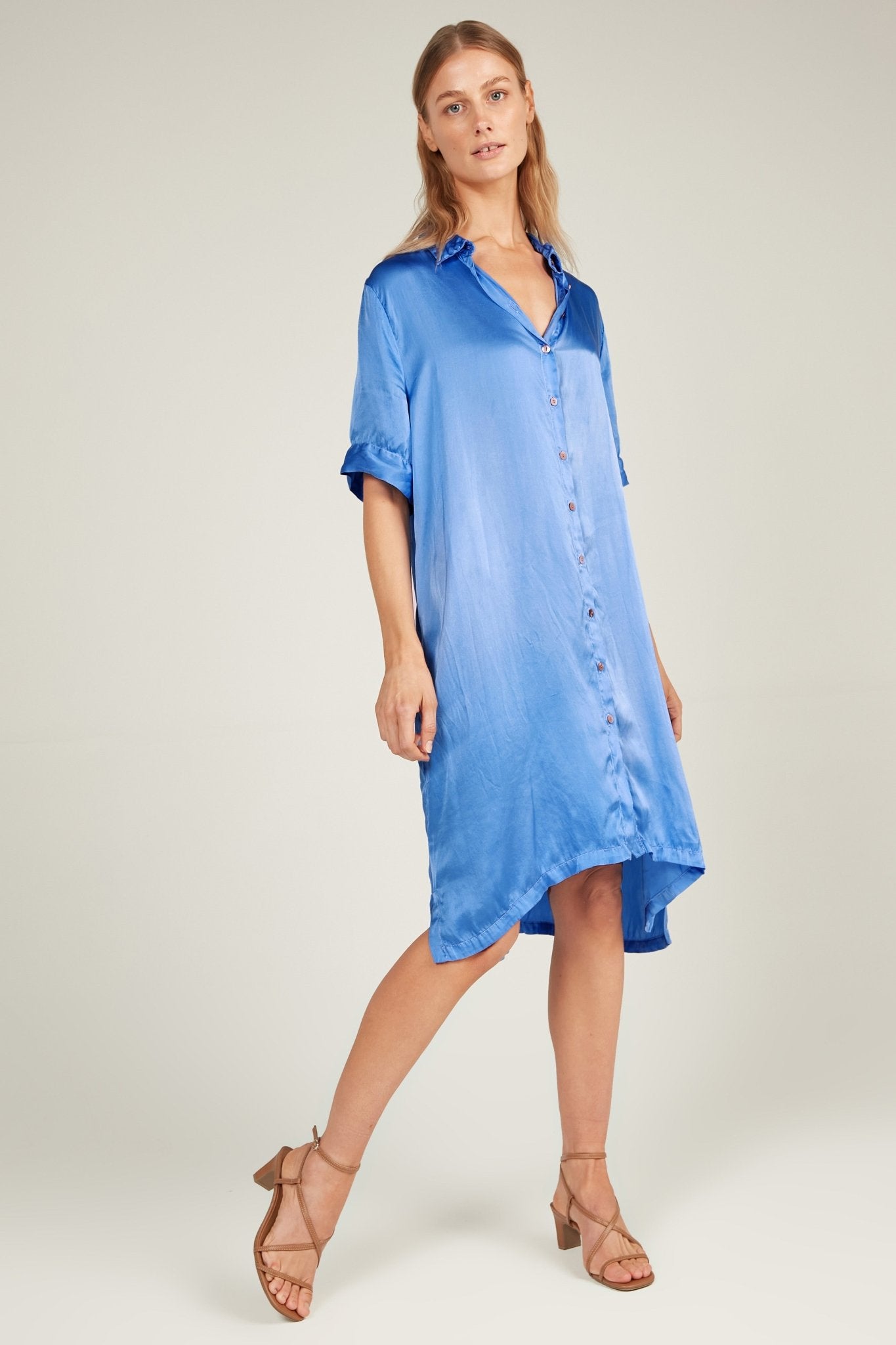 GLOSSED SHIRT DRESS - SAPPHIRE - Primness