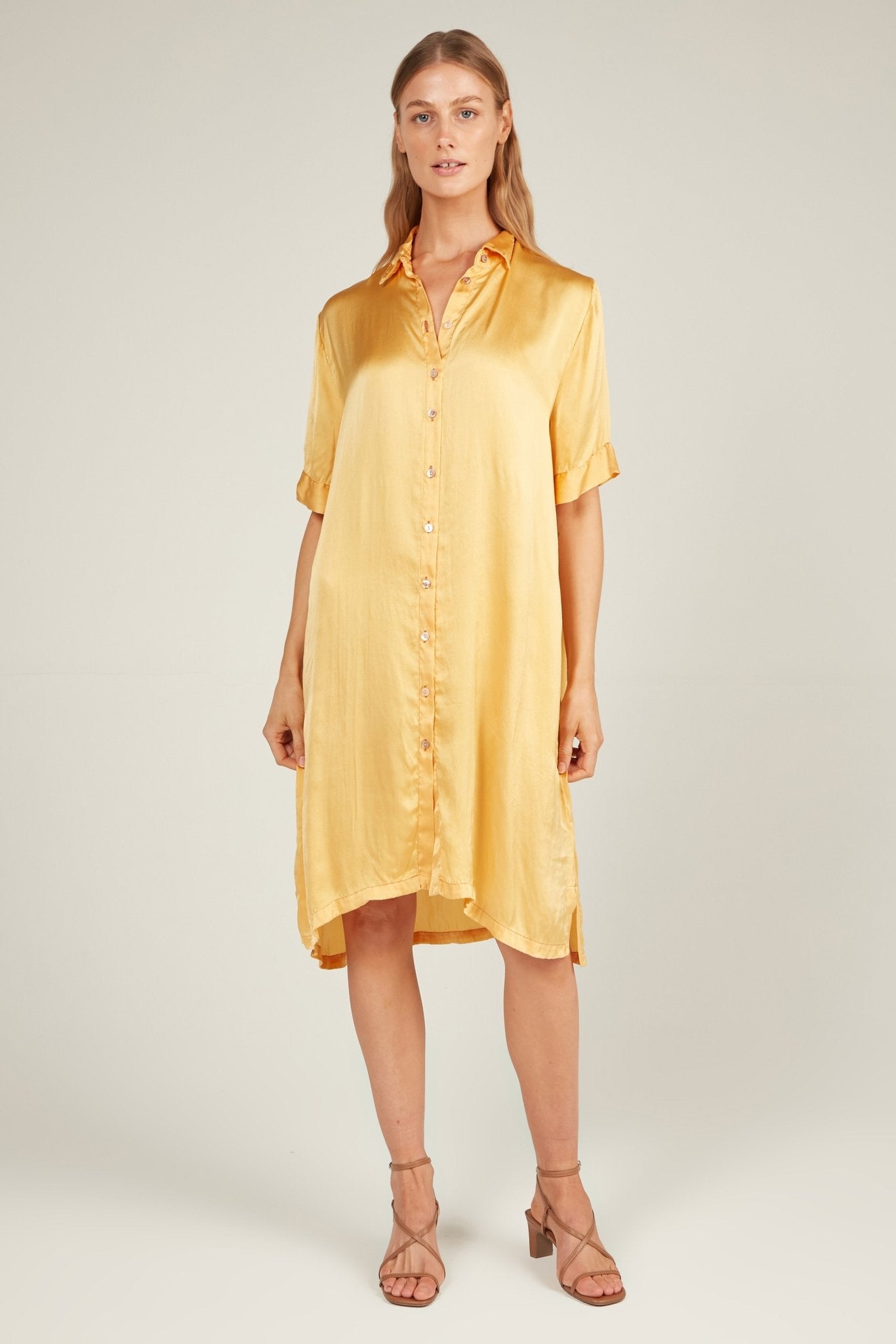 GLOSSED SHIRT DRESS - SUNFLOWER - Primness