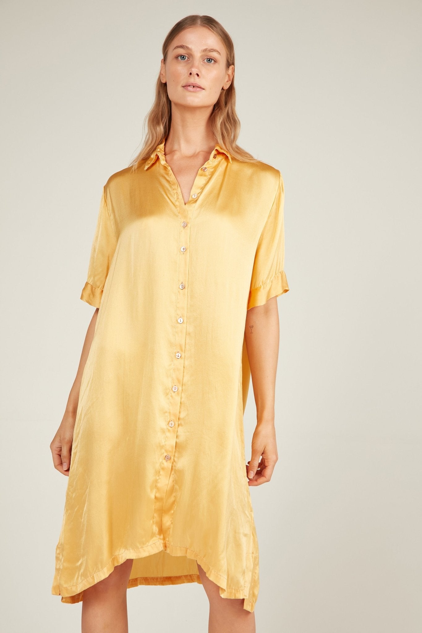 GLOSSED SHIRT DRESS - SUNFLOWER - Primness