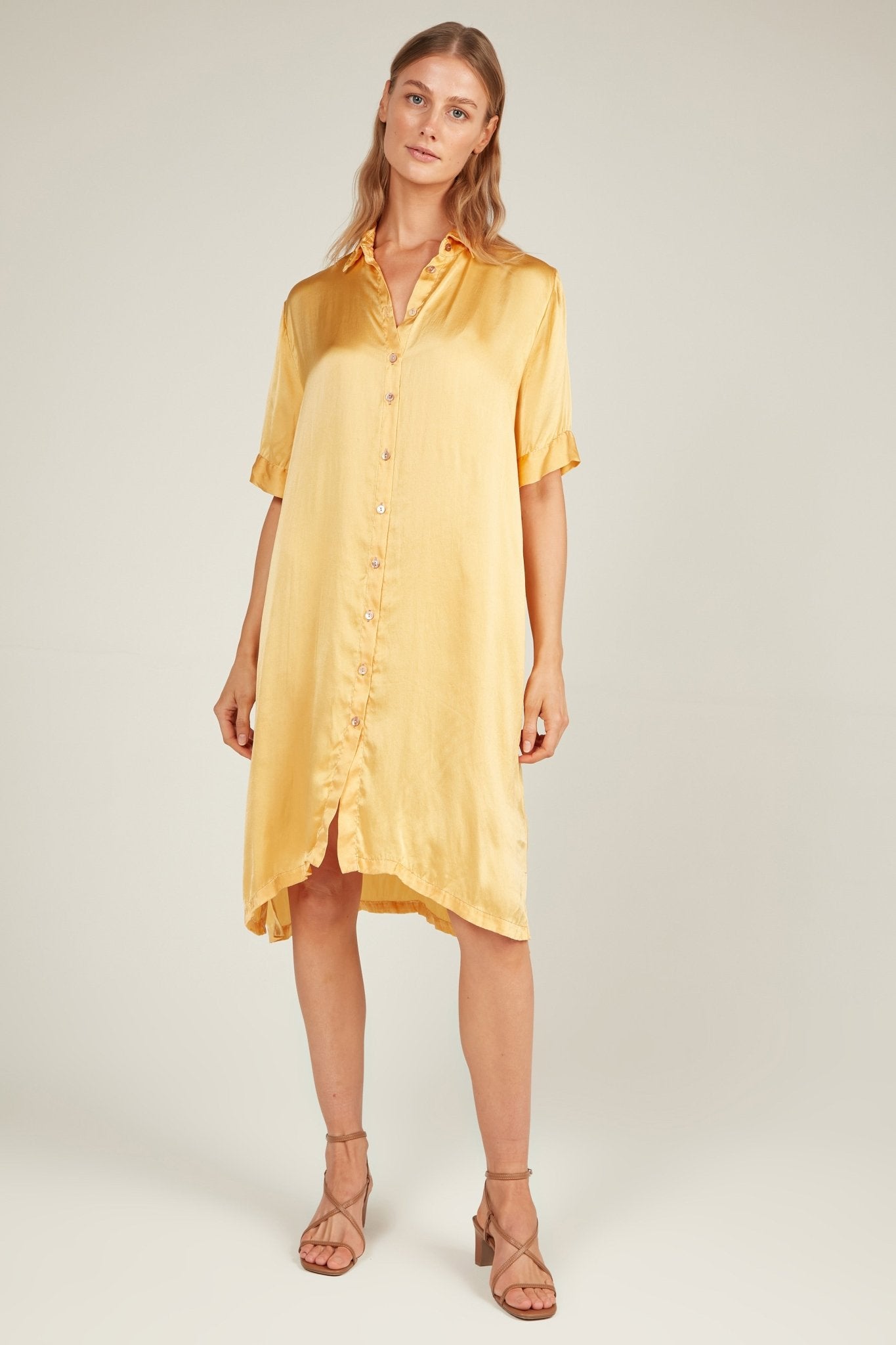 GLOSSED SHIRT DRESS - SUNFLOWER - Primness