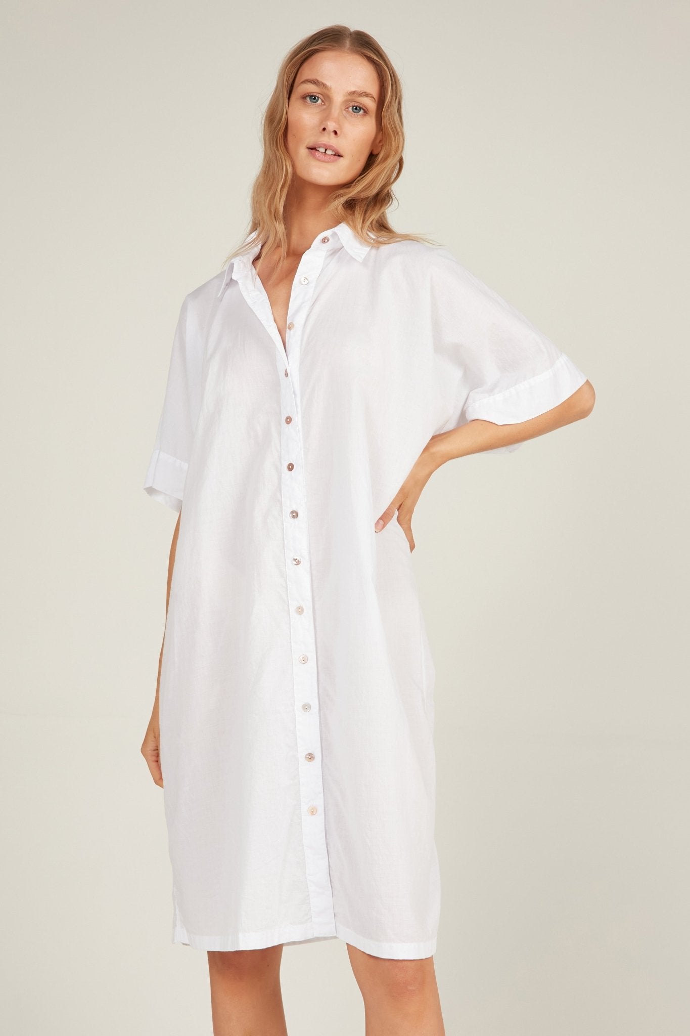 HOLIDAY SHIRT DRESS - BLANC - Primness