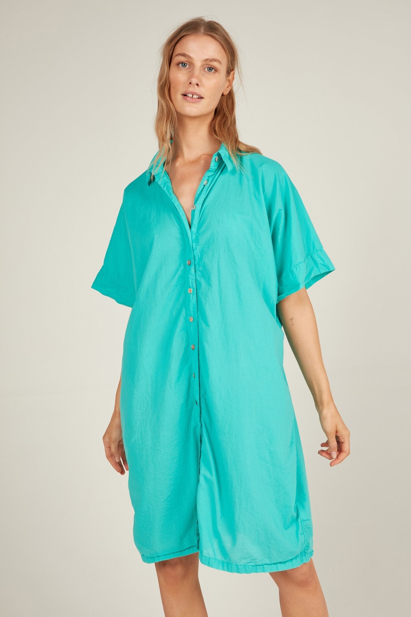 HOLIDAY SHIRT DRESS - TURQUOISE - Primness