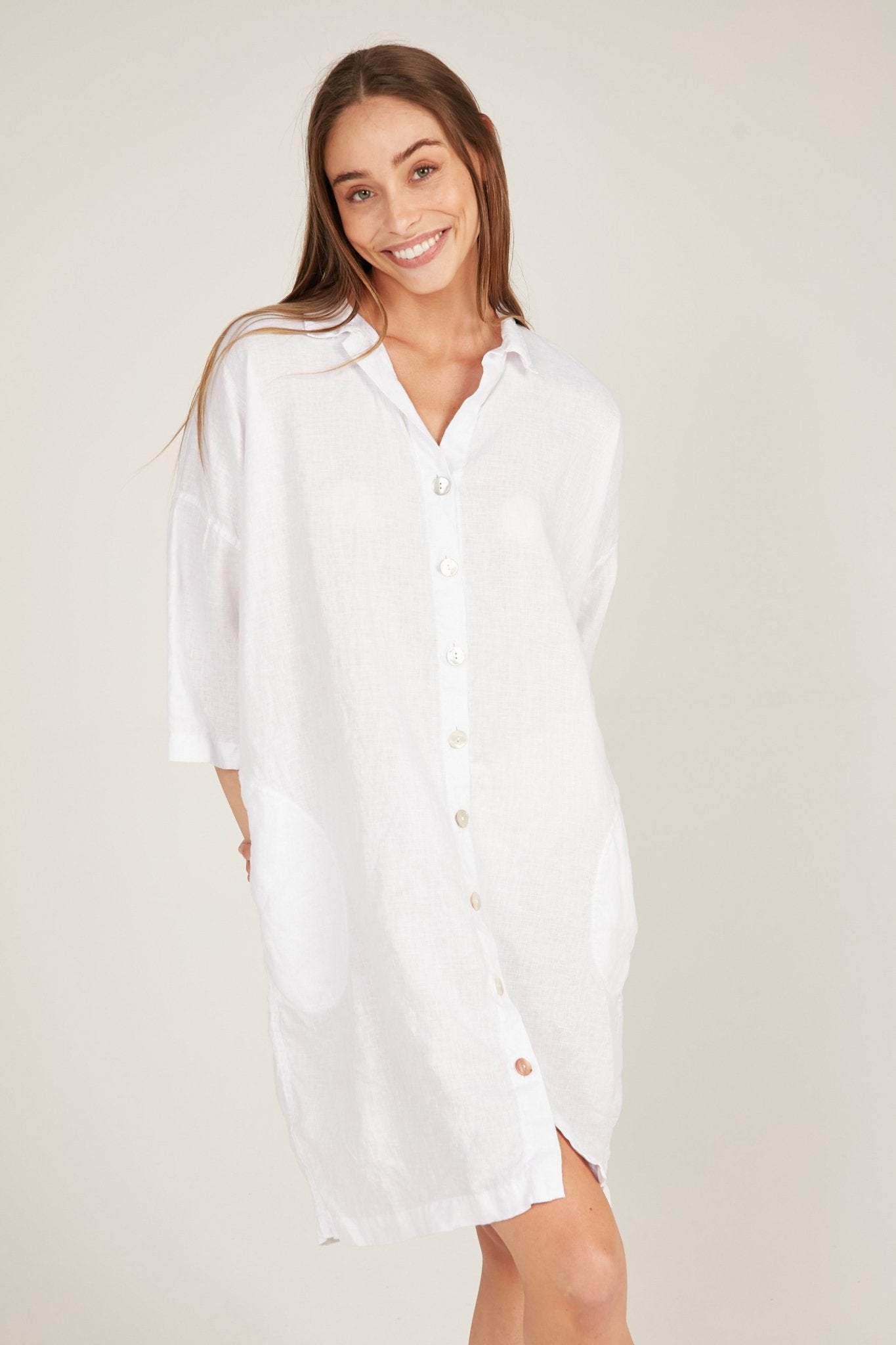 ISLAND SHIRT DRESS - BLANC (PRE-ORDER) - Primness