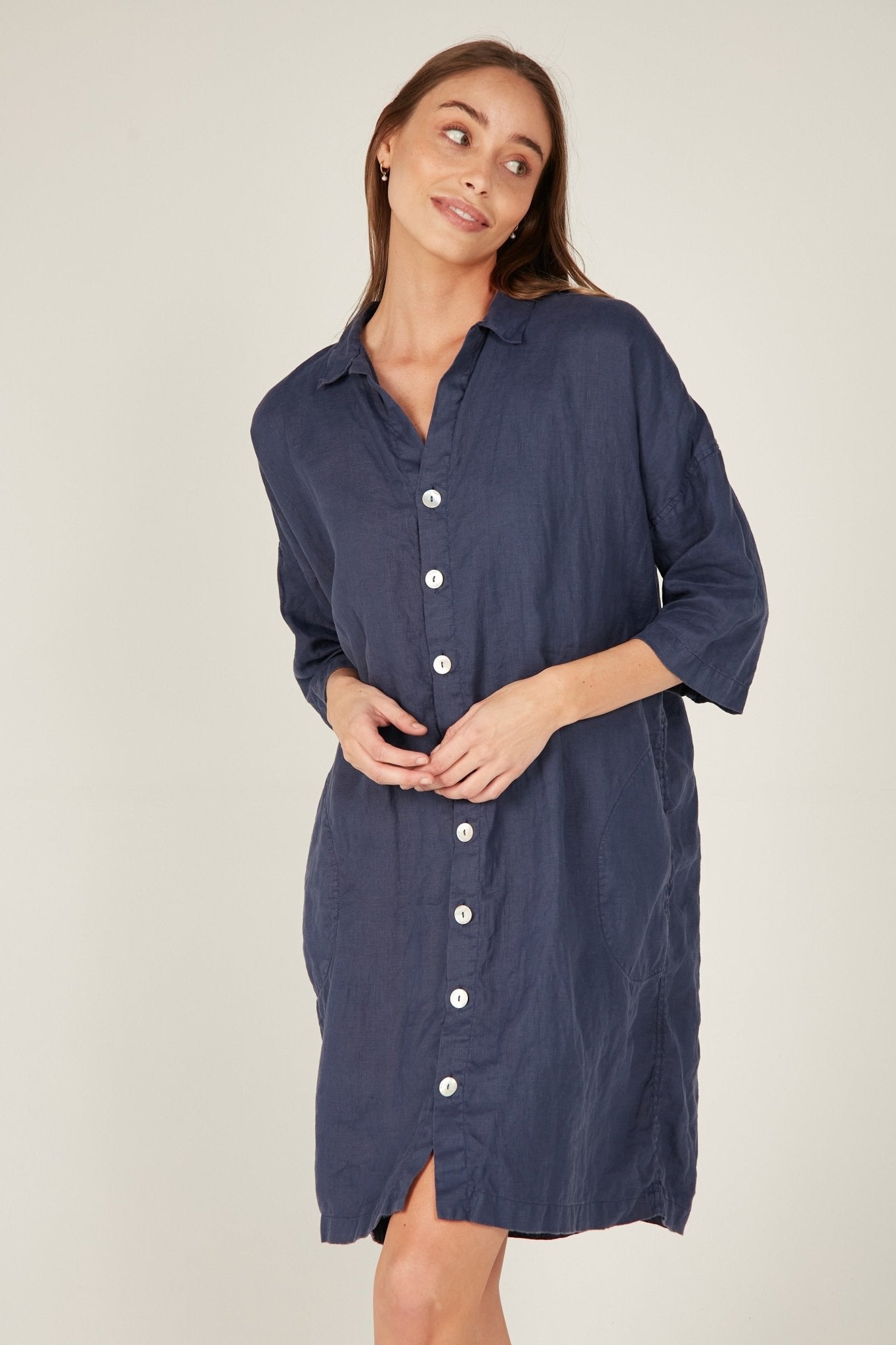 ISLAND SHIRT DRESS - DARK NAVY (PRE-ORDER) - Primness